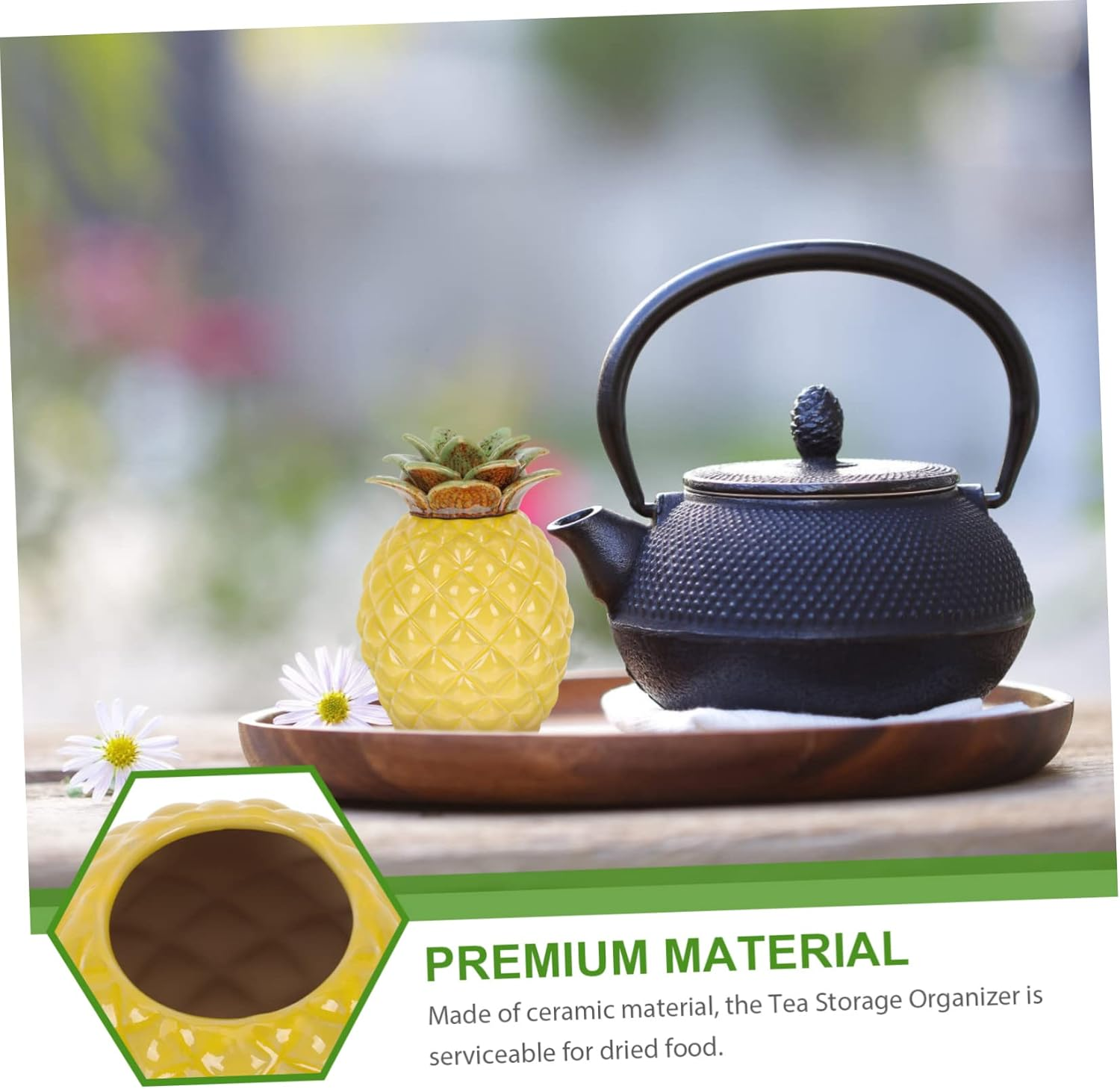 GOOHOCHY Ceramic Tea Airtight Jar Pineapple Shape Sealing Canister with Lid Portable Tea Storage Box for Travel Home Office Kitchen Organizer Food Jar image number 4