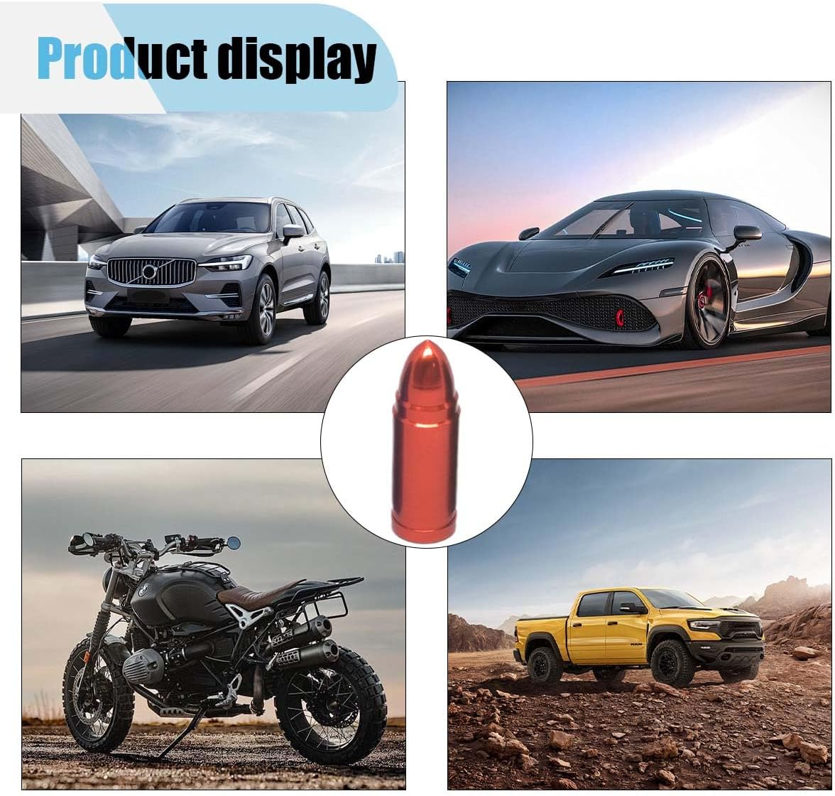 4PCS Bullet Style Tire Valve Stem Caps, Aluminum Alloy Dust Proof Tire Covers, Corrosion Resistant Auto Valve Stem Covers Universal for Trucks Motorcycles Bicycles SUV (Red) image number 3