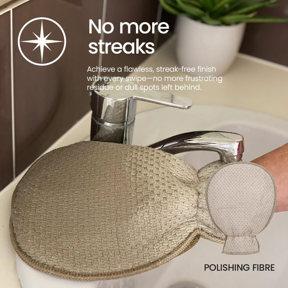 White Magic Eco Cloth Bathroom Cleaning Glove, Pebble &ndash; Dual-Sided Scrubbing & Polishing, Chemical-Free Streak-Free Clean, Made with Recycled Plastic, Machine Washable, 26X20.5Cm
