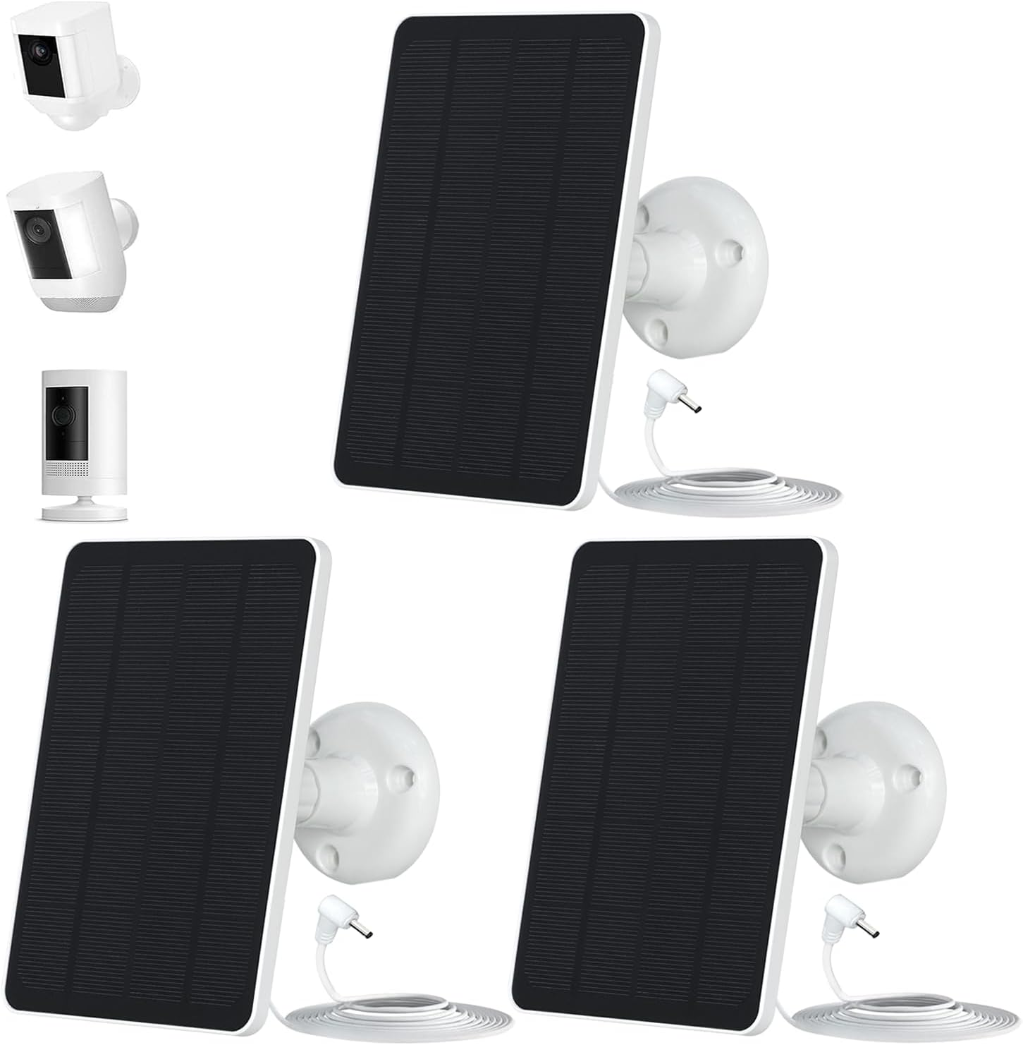 Upgrade 5W Solar Panel for Ring Camera, Compatible with Ring Spotlight Cam(Battery), Stick up Cam Battery, with 9.8Ft Cable, Barrel DC Port, Micro USB and Usb-C(Not for Spotlight Plus/Pro) 1 Pack