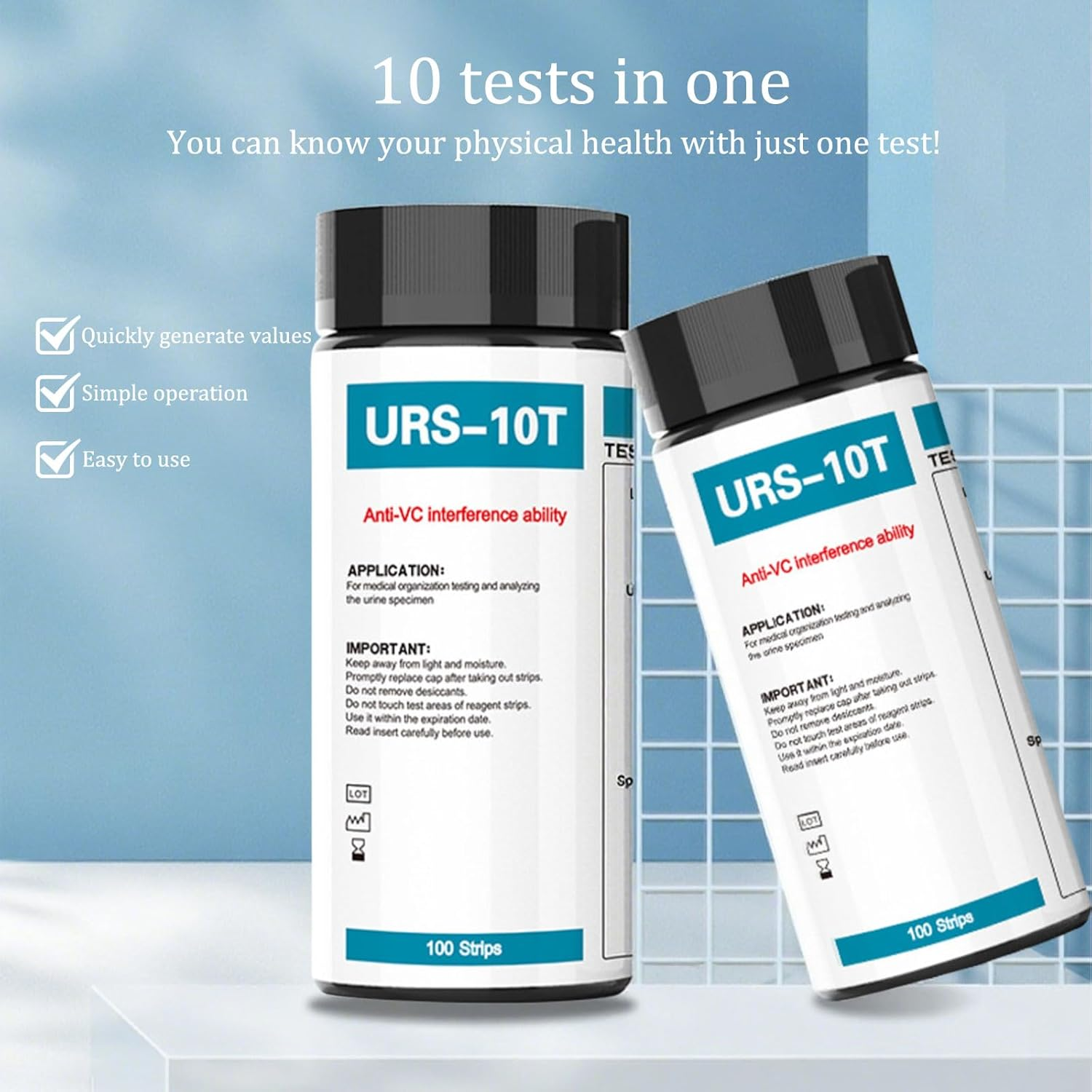 100Pcs Ketone Test Strips, URS-10T Urine Analysis Uti Test, Urine Test Strips, Home Test Stick Kit, for the Analysis of Nitrite and Ph in White Blood Cells, Monitoring Health Status image number 1