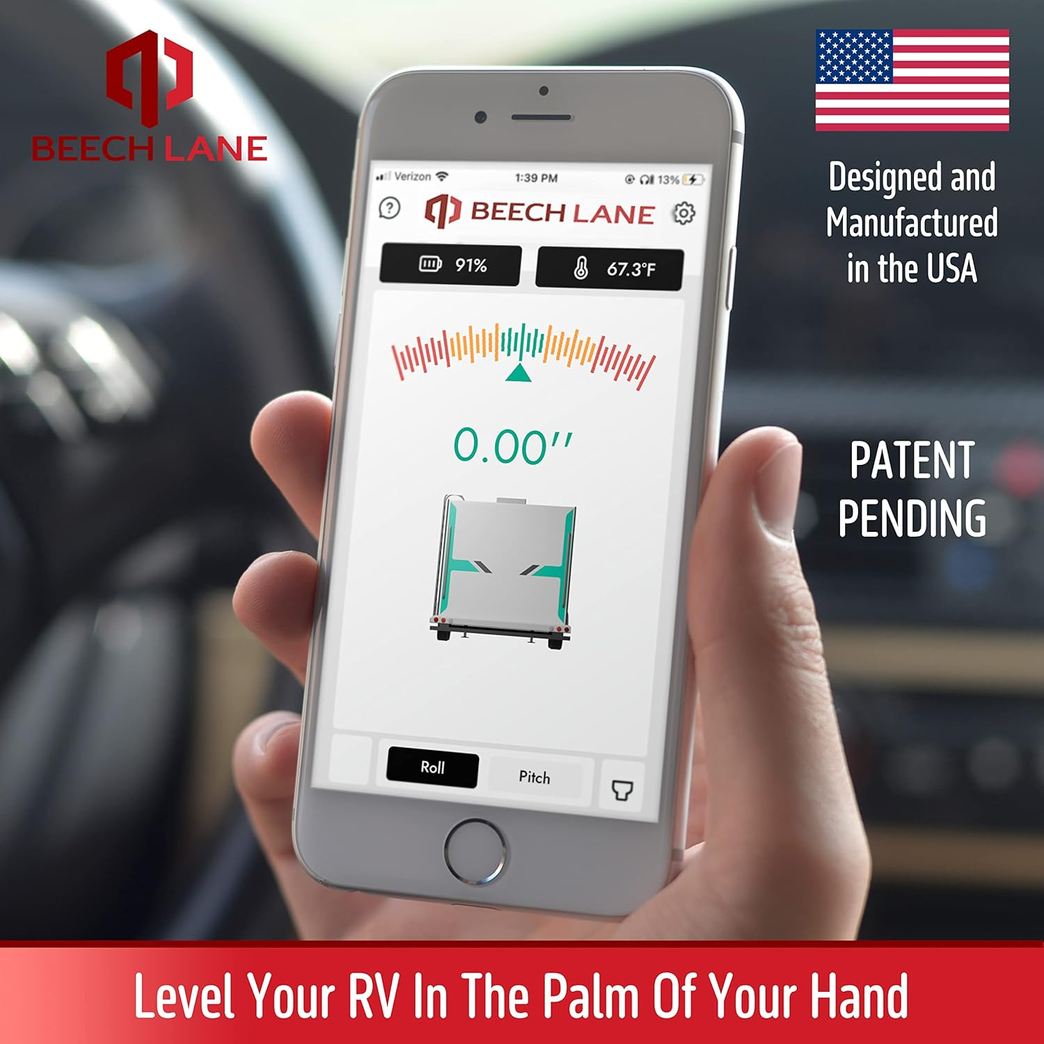 Beech Lane Wireless RV Leveling System, Made in the USA, User-Friendly Phone App with Real-Time Precise Leveling Measurements, Advanced Wireless Camper Leveler, Included AA Batteries, Patent Pending