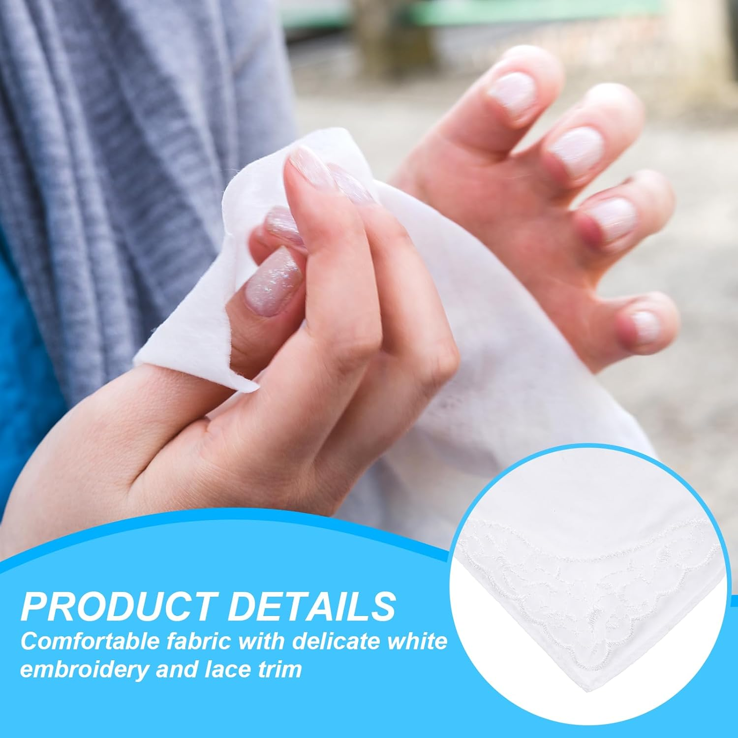 3 PCS Handkerchiefs for Women White Soft Cotton Ladies Hankies Elegant Embroidery Lace Pure Color Square Hankies Daily Accessory Suitable for Afternoon Tea Party 11 Inch image number 1