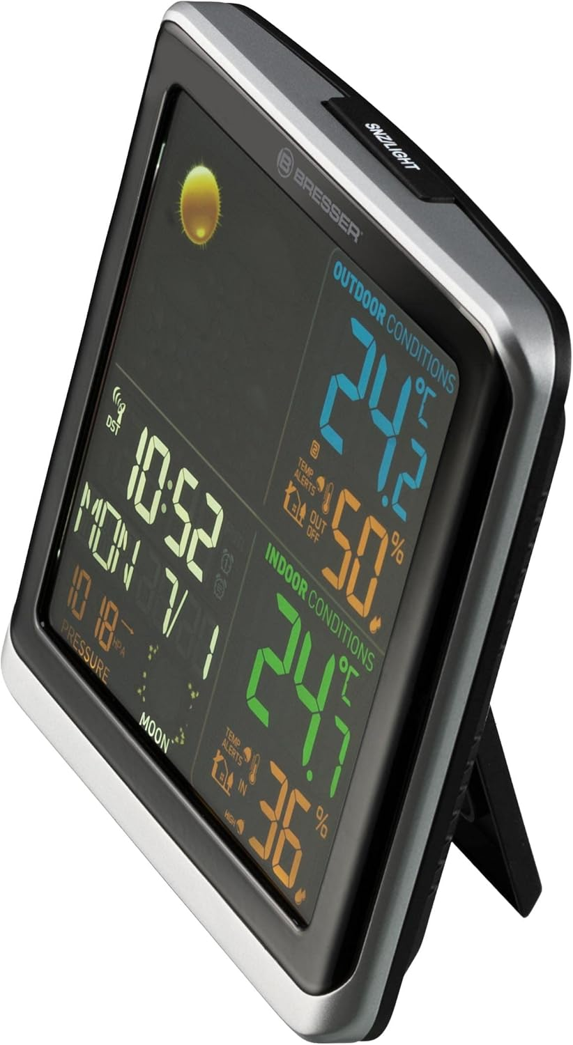 Bresser Climatemp TB 7007201 Wireless Weather Station with Outdoor Sensor with LCD Colour Display and Two Alarm Times, Black/Grey