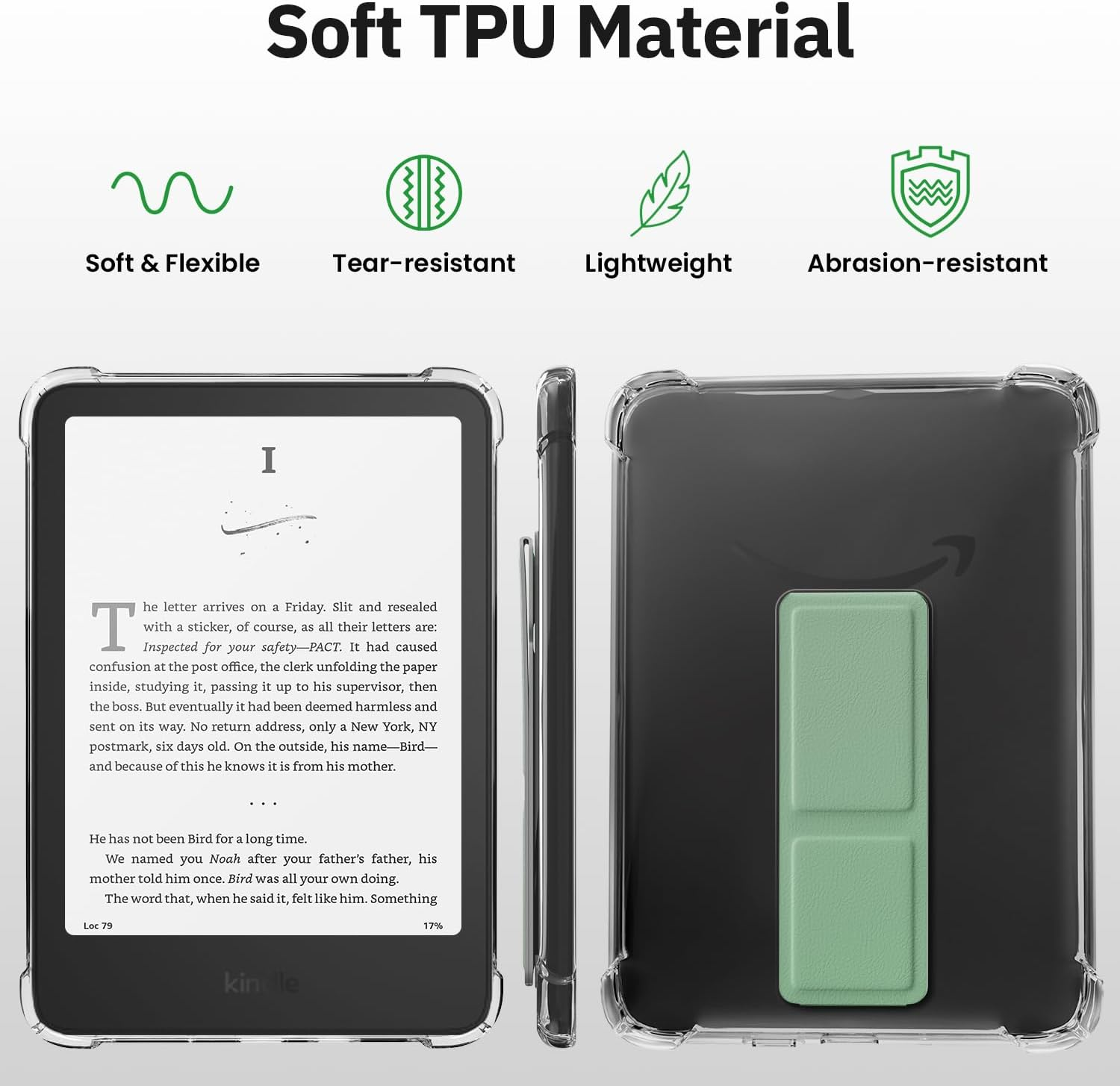 Kindle Paperwhite Case 12Th Generation 2024, Clear Silicone Cover with Stand, Slim Shockproof Shell for Daily Use and Travel, Transparent Green - Clear Green image number 5