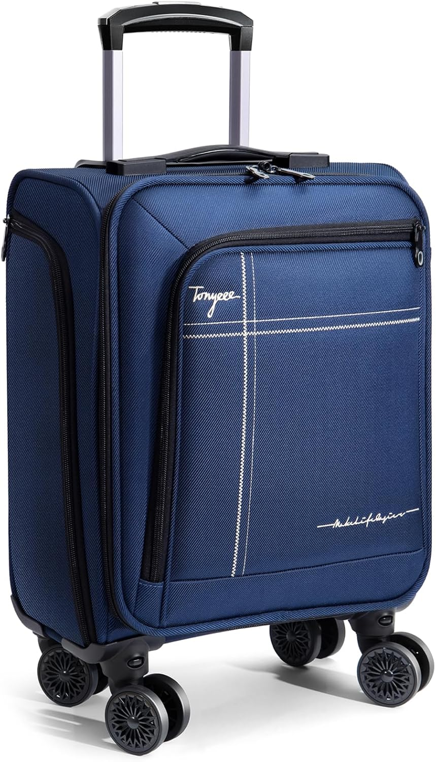 Tonyeee 17 Inch Underseat Carry on Luggage with Removable Wheels, Blue, 17 Inch_Underseat, Underseat Carry on Luggage with Removable Wheels