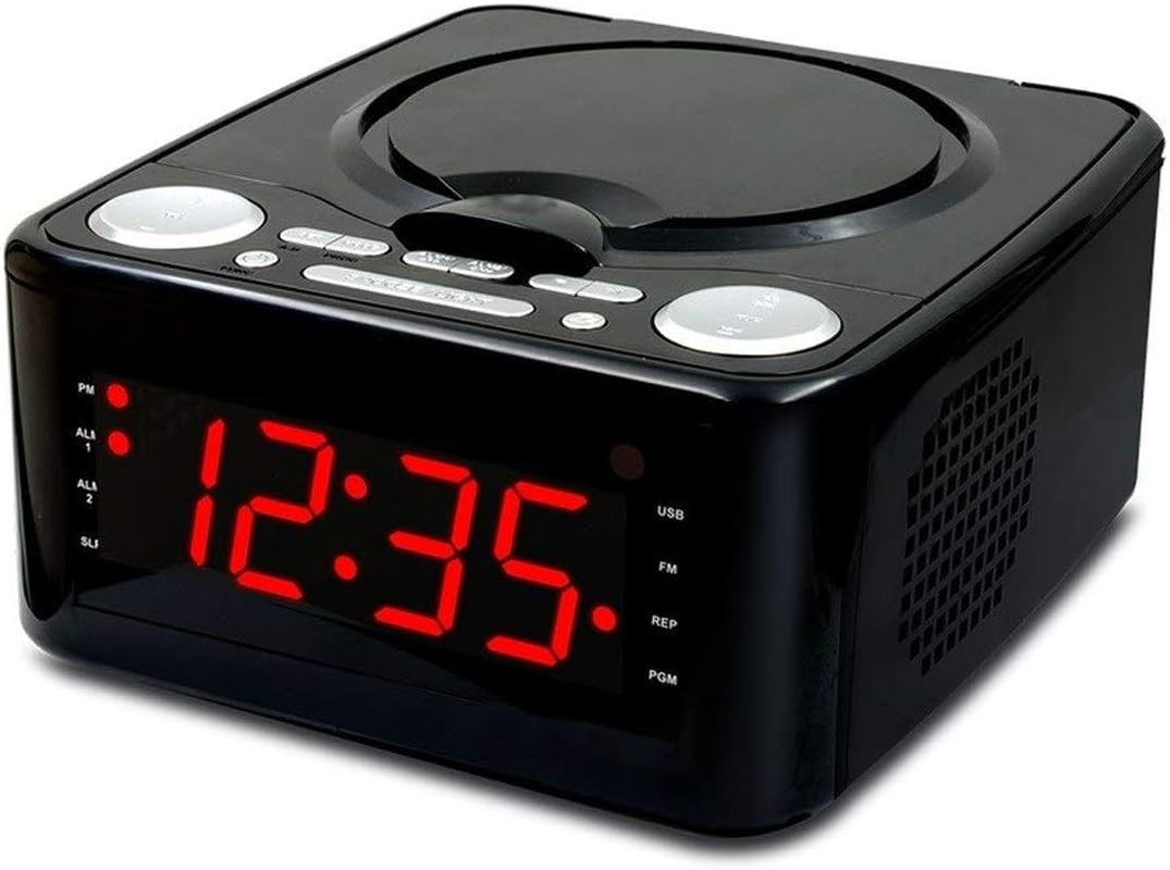CD Player Alarm Clock Radio with USB Port Headphone Jack Aux Input, Remote Control Time Display with Backlight (Color : Black) image number 2