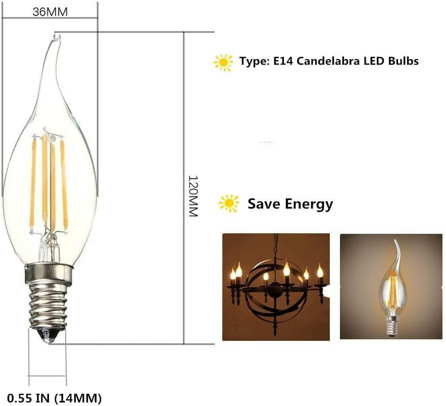 Tootoo 10Pcs 4W 6W Edison Light Bulb Vintage Industrial Cafe Bar Filament Led Globe E14 (10X(4W-Bent Tip-Warm White)) image number 2