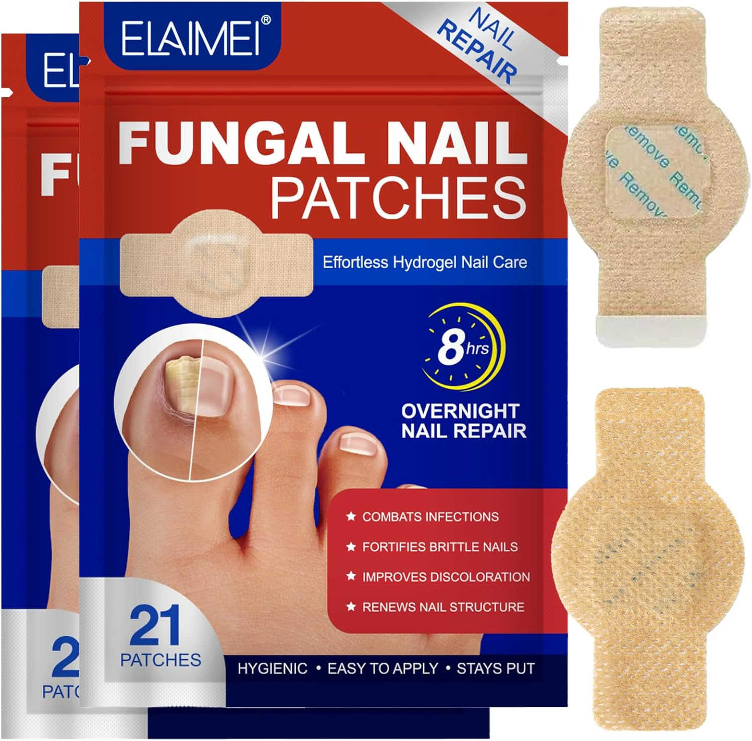 42PCS Fungal Nail Patches, Toenail Fungus Care, Nail Repair for Damaged Nails, Nighttime 8-Hour Nail Support for Damaged & Discoloured Toenails (B) image number 1