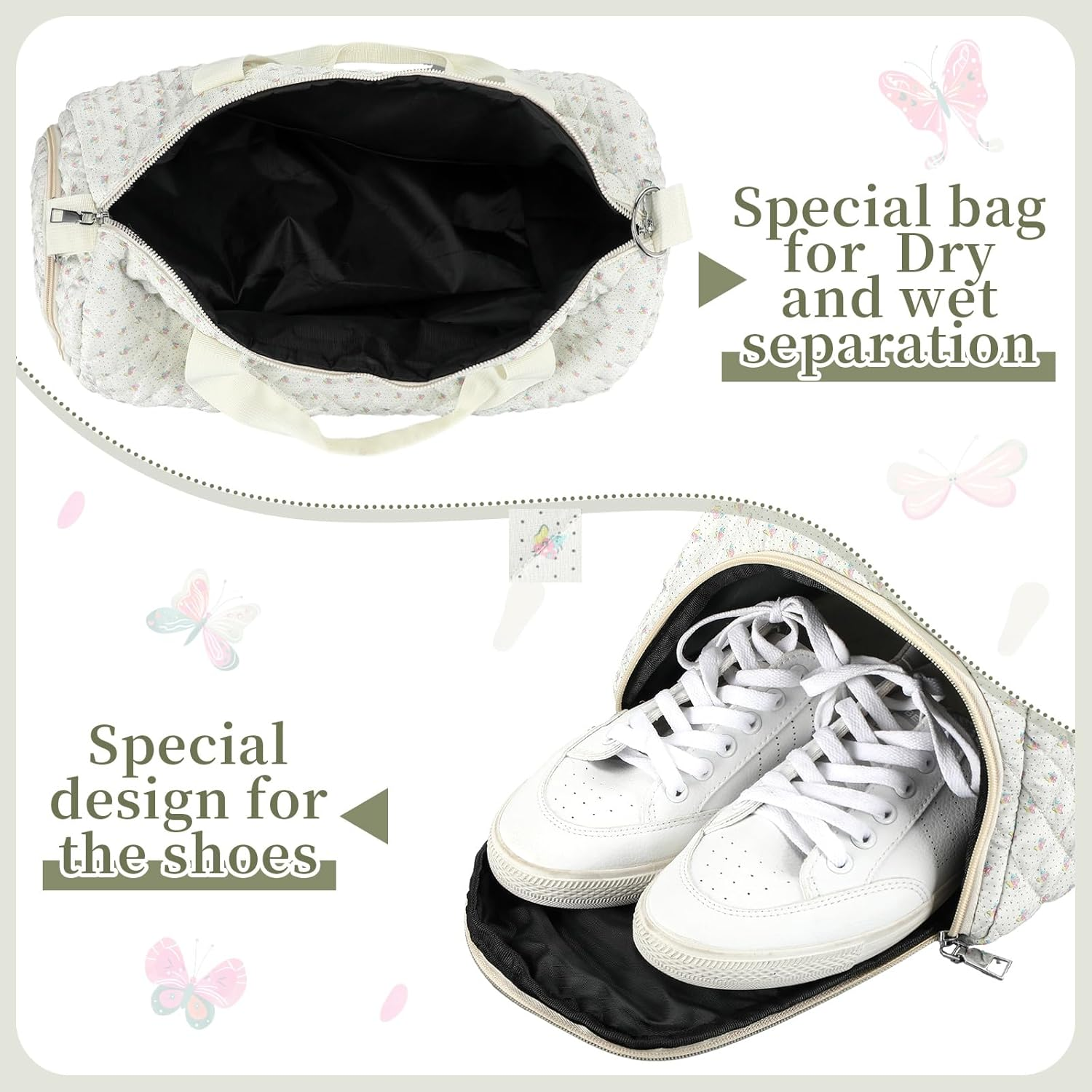 Dansydaisy Quilted Duffle Bag for Women Cotton Dance Bag with Adjustable Carry Strap and Handy Pouch Floral Backpack for Dancers, Colorful, 18.9 X 9.45 X 8.66 Inches / 48 X 24 X 22 Cm, Colorful Floral image number 3