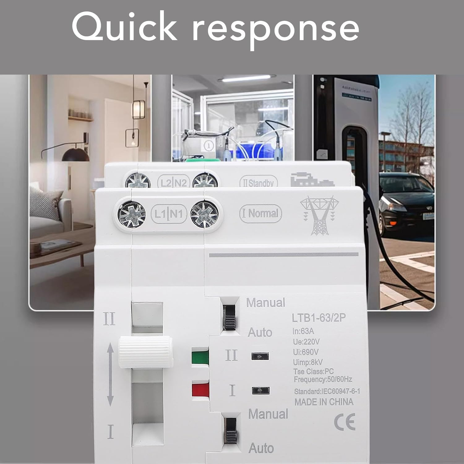 Pyhodi Double Power Automatic Transfer Switch, 50/60Hz 63A 2P DIN Rail ATS Power Transfer Switch, Suitable for Shopping Mall, Home, Factory and Laboratory