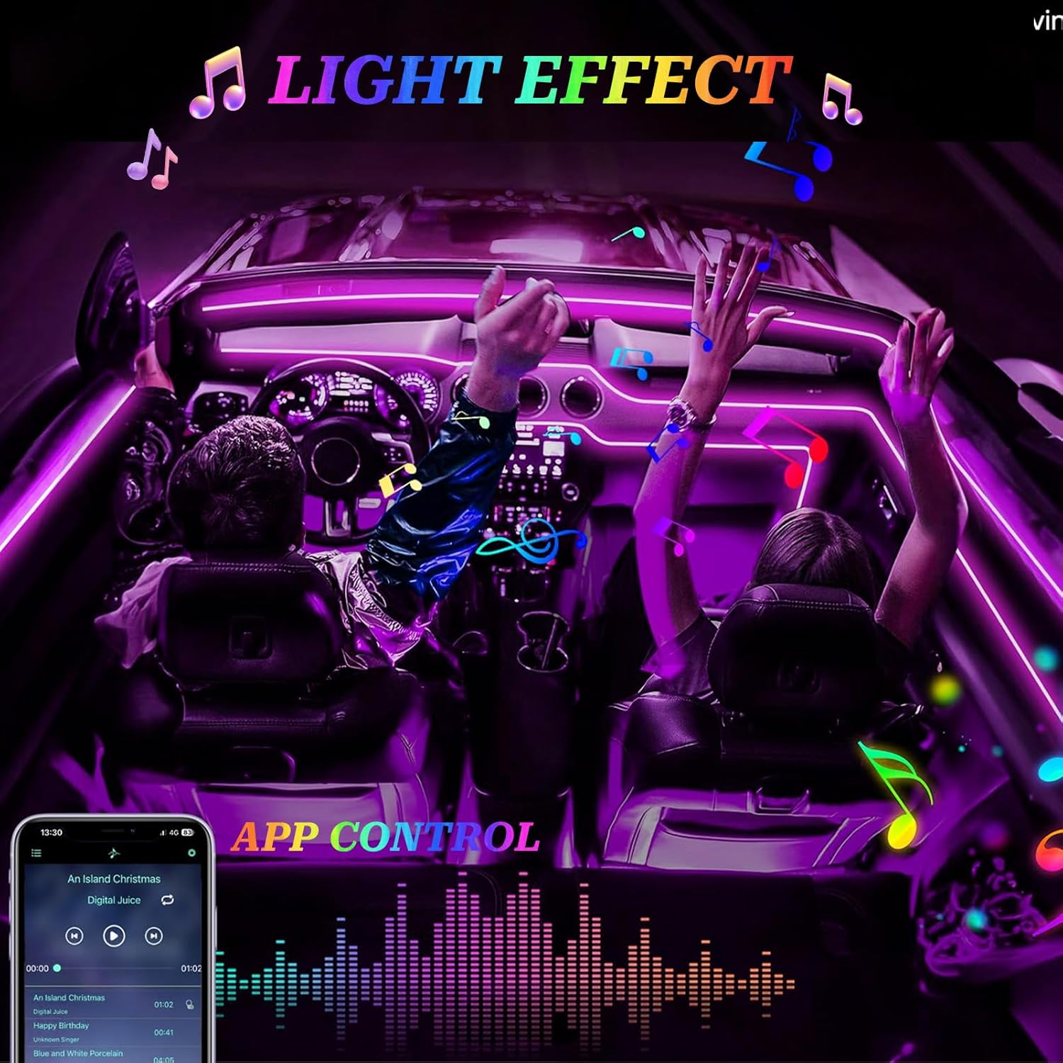 4-In-1 Car Interior Lights, Ambient Strip Lighting for Car, APP Control with USB Port & Music Sync Color Change, 48 LED, Car Decoration for Jeep SUV Truck image number 5