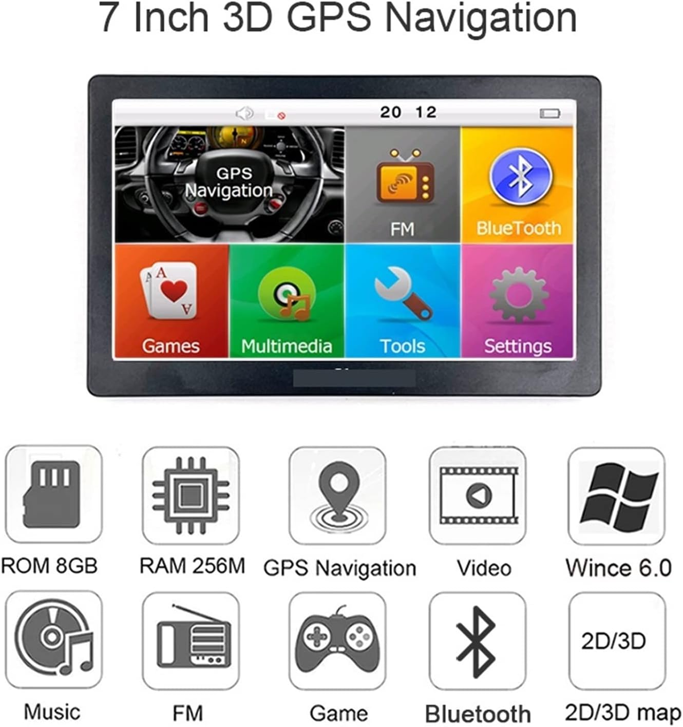 GPS Car Navigator, Portable Car GPS Navigation Bluetooth 7 Inch Capacitive Screen 8GB 256M Truck Vehicle GPS Navigator Europe Maps for Car Truck Rv(Without Bluetooth) image number 1