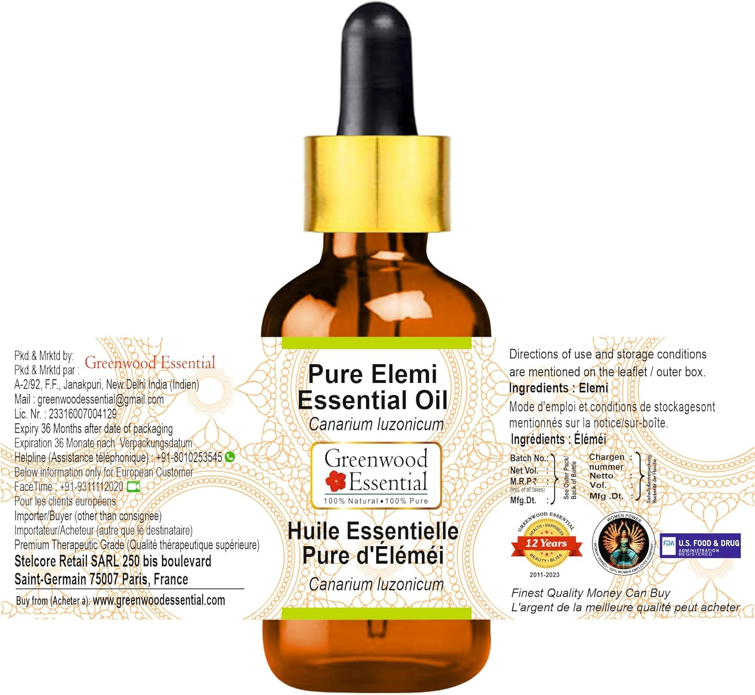 Greenwood Essential Pure Elemi Essential Oil (Canarium Luzonicum) with Glass Dropper Steam Distilled for Personal Care 5Ml (0.16Oz) image number 2