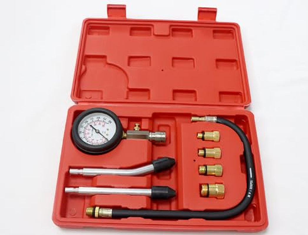 Engine Compression Tester Kit, Petrol Engine Cylinder Compression Tester Kit Automotive Tool Gauge, Fuel Pressure Gauge Set with Conversion Connector, Automotive Fuel Pressure Test Kit 8Pcs image number 3