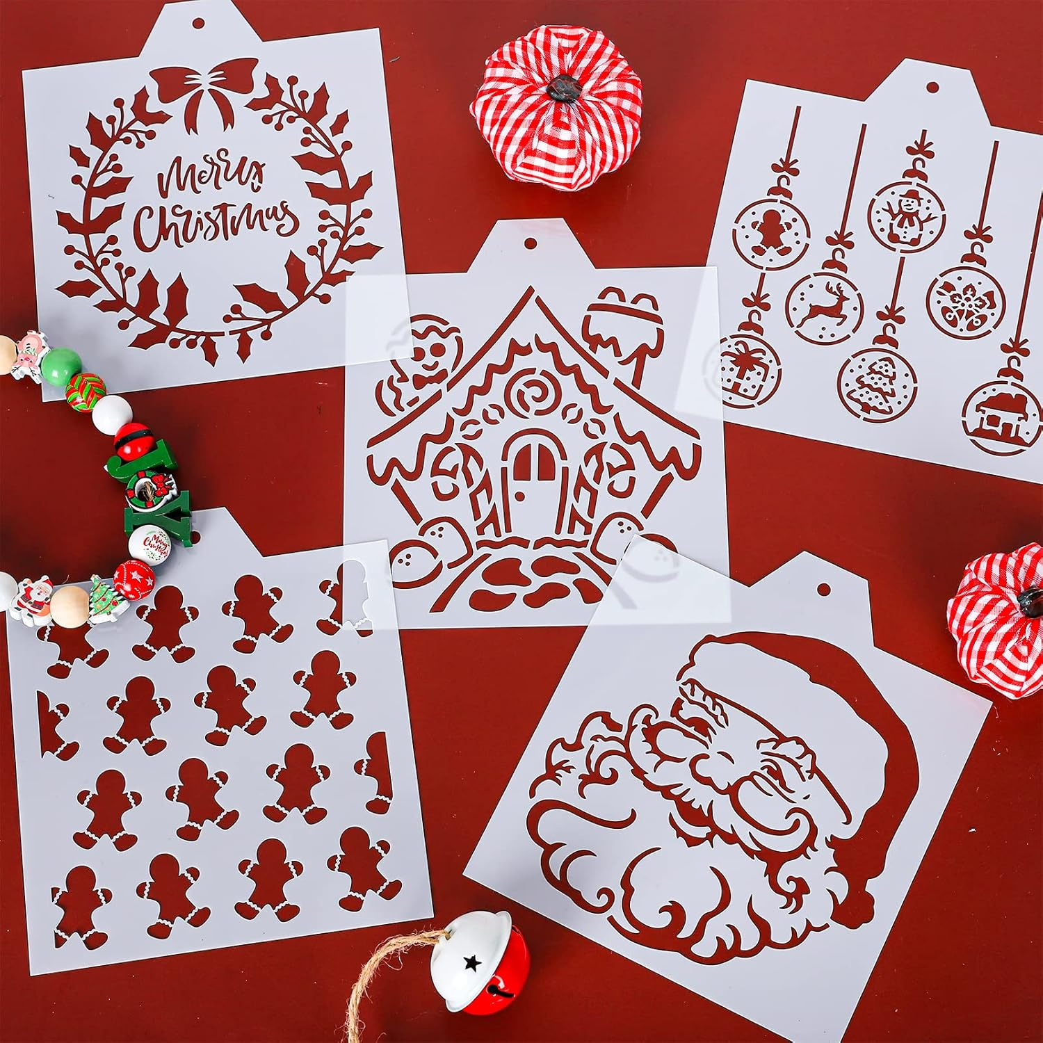 Whaline 22Pcs Christmas Stencils Snowflake Santa Candy Canes Flowers Gingerbread Pattern Airbrush Painting Stencils Christmas Biscuit Cake Baking Templates for Xmas Party DIY Craft, 6.7 X 5.9 image number 5