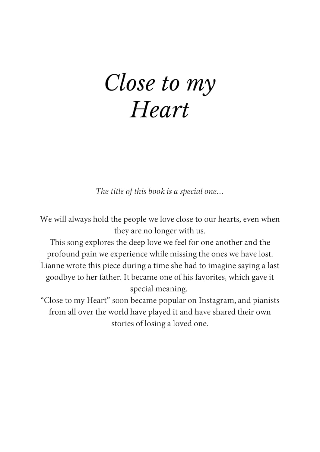 Close to My Heart. Piano Sheet Music Book with 10 Emotional Piano Solos: a Story of Love and Loss through Music image number 3