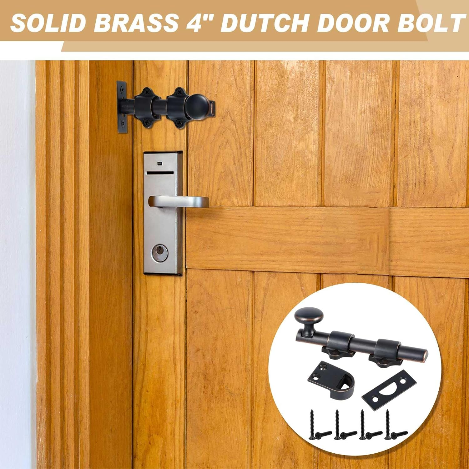 Tandefio 2 Pcs Dutch Door Bolt 4 Inch Surface Bolt Sliding Door Locks Hardware Solid Brass Latch, Attic Latch for Dutch Slide Barn(Bronze) image number 2