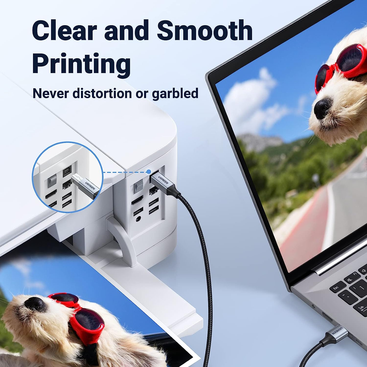 UGREEN USB Printer Cable Braided Printing Cord Type a to B 2.0 Male Scanner Lead High Speed Compatible with Epson, Brother, HP, Lexmark, Dell, Xerox Printers, Piano, DAC 2M image number 6