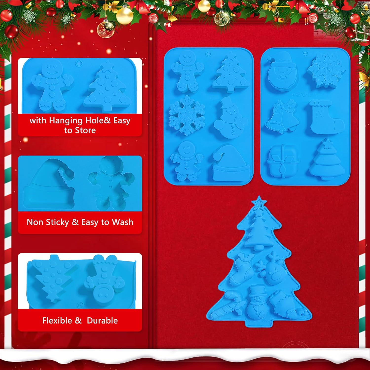 Sidosir Christmas Cake Pans, 3Pack Silicone Christmas Cake Molds for Baking, Non-Stick Silicone Mini Cake Molds for Chocolate, Jello, Candy and Candles image number 4