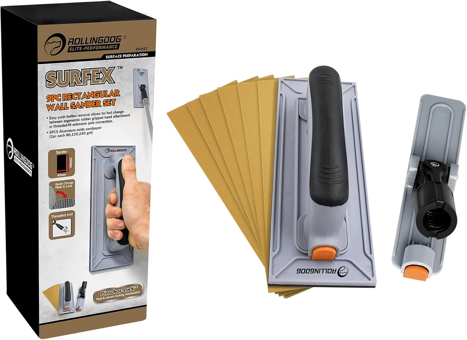 ROLLINGDOG Drywall Sander Set - 6Pcs Oxide Mesh Sandpaper(2Pcs Each 80,120,240 Grit) with Extension Pole,For Corner Wall Cleaning and Polishing