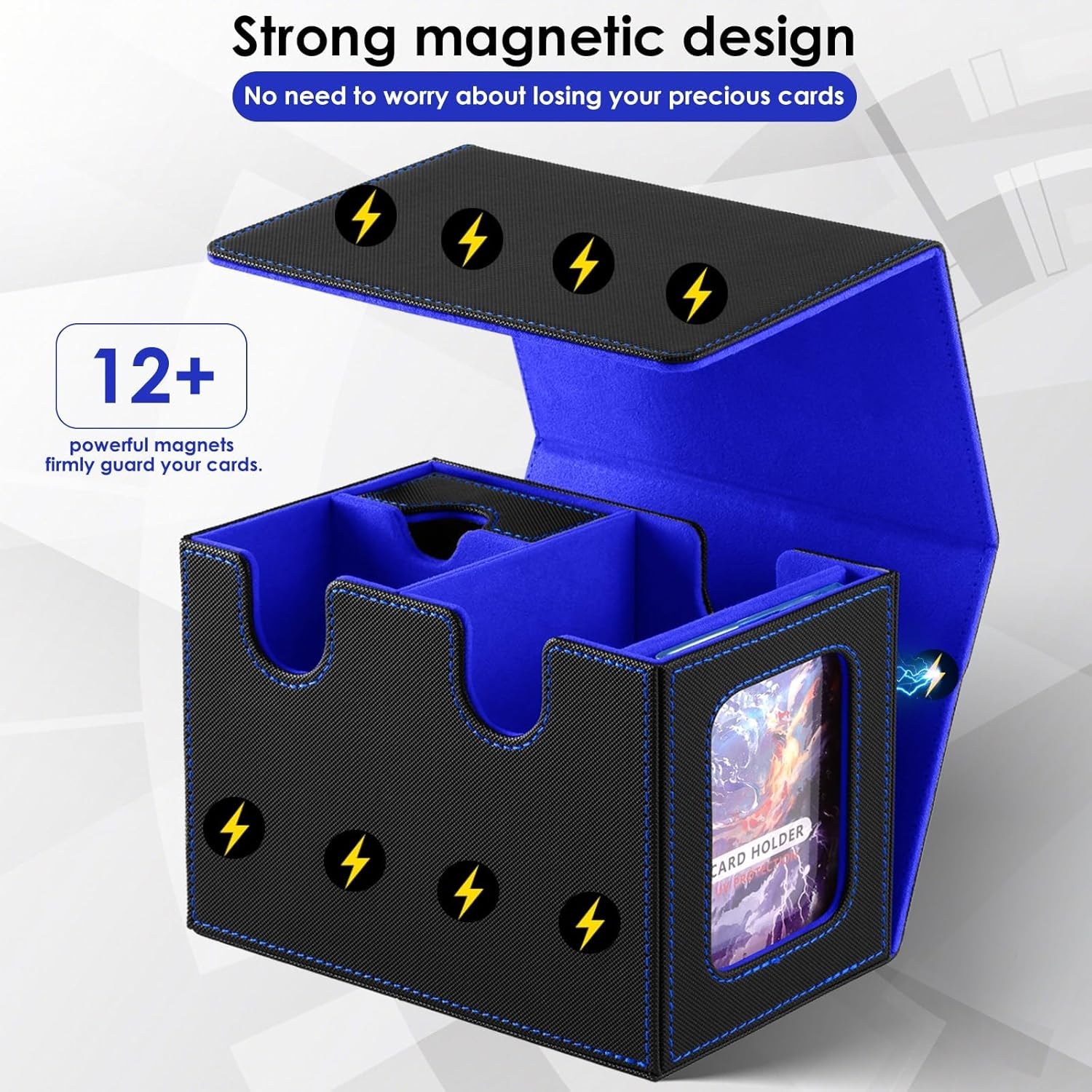 YOZOTI MTG Deck Box for Commander Display with Dice Tray,Double Deck Box Fits 160 Double Sleeved /200 Single Sleeved Trading Cards, TCG Card Deck Box with 2 Dividers and 1 Magnetic Card Holder image number 4