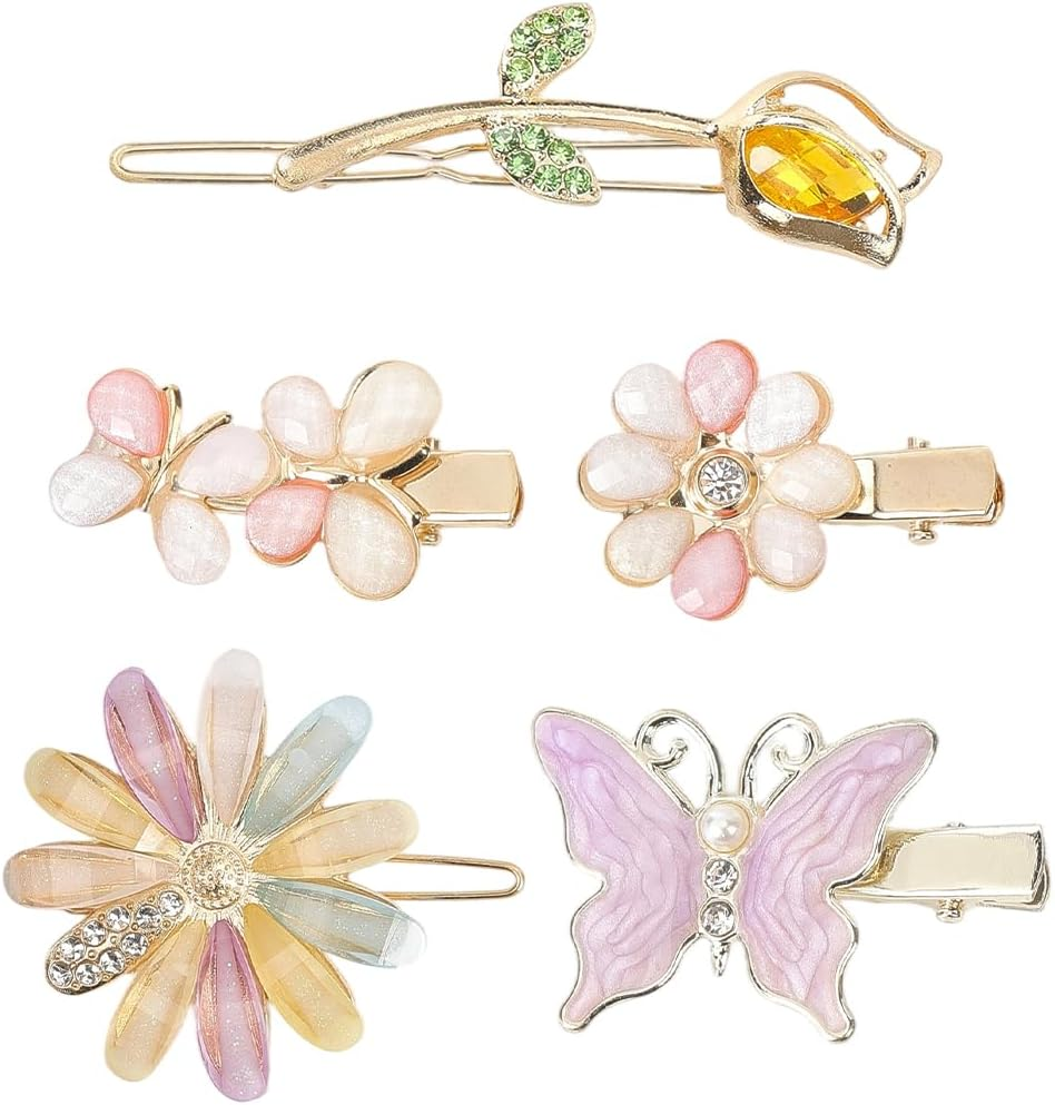 SUNNYCLUE 10Pcs Butterfly Alligator Hair Clips Decorative Hair Barrettes Colorful Alloy Resin Rhinestone Flower Floral Aesthetic Metal Bobby Hairpins Accessories for Short Long Hairstyle DIY Decor image number 4