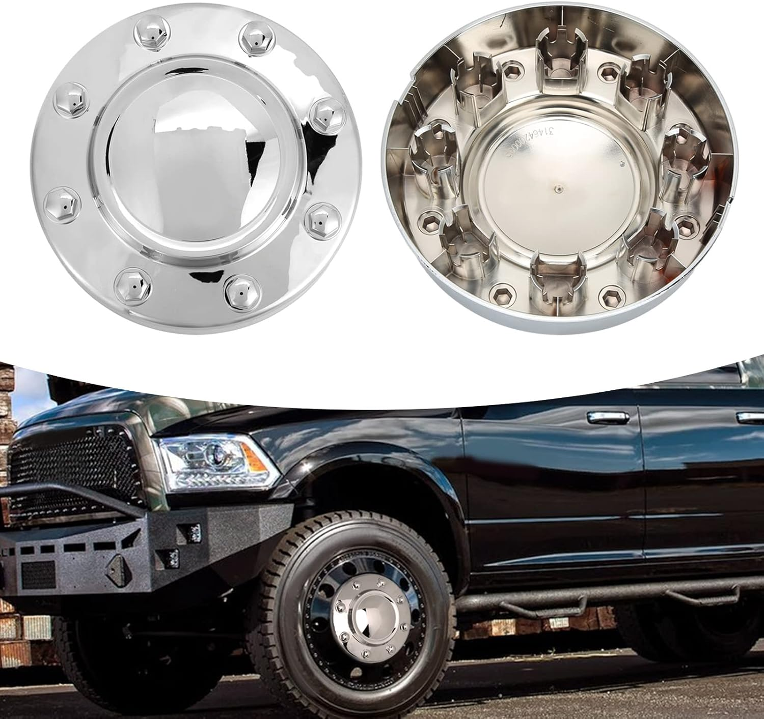 Dually Front Center Hub Cap Wheel Cover | Chrome Replacement for RAM 3500 2011 2012 2013 | High-Gloss ABS Chrome Plated | OE 68081010AB image number 5