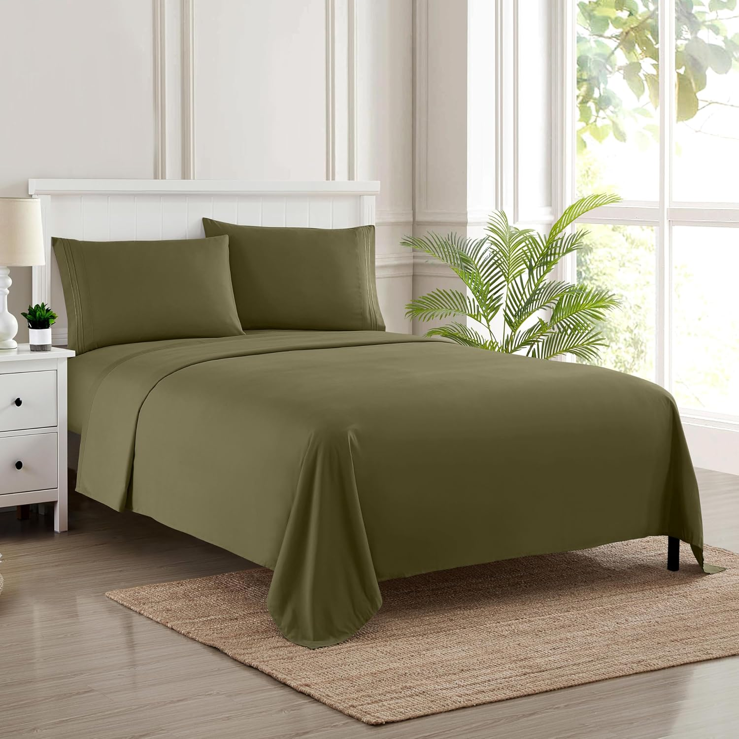 King Size Sheets - Breathable Luxury Bed Sheets with Full Elastic & Secure Corner Straps Built in - 1800 Supreme Collection Extra Soft Deep Pocket Bedding Set, Sheet Set, King, Olive image number 3
