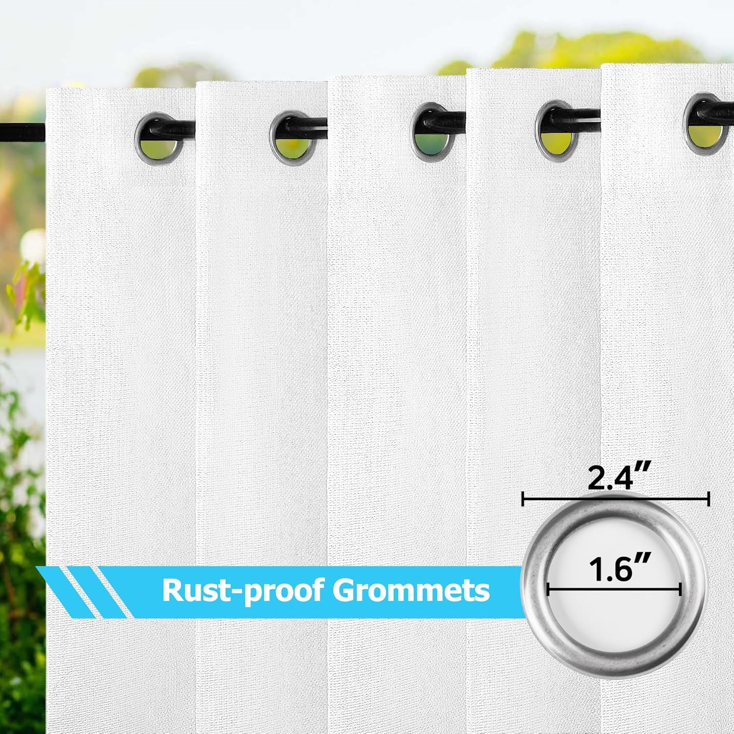 Lazblinds Outdoor Curtains for Patio, Waterproof Sunlight Blocking Vertical Drapes, UV Resistant outside Curtains with Stainless Grommet for Gazebo & Front Porch, White, 84Wx84L Inch image number 3