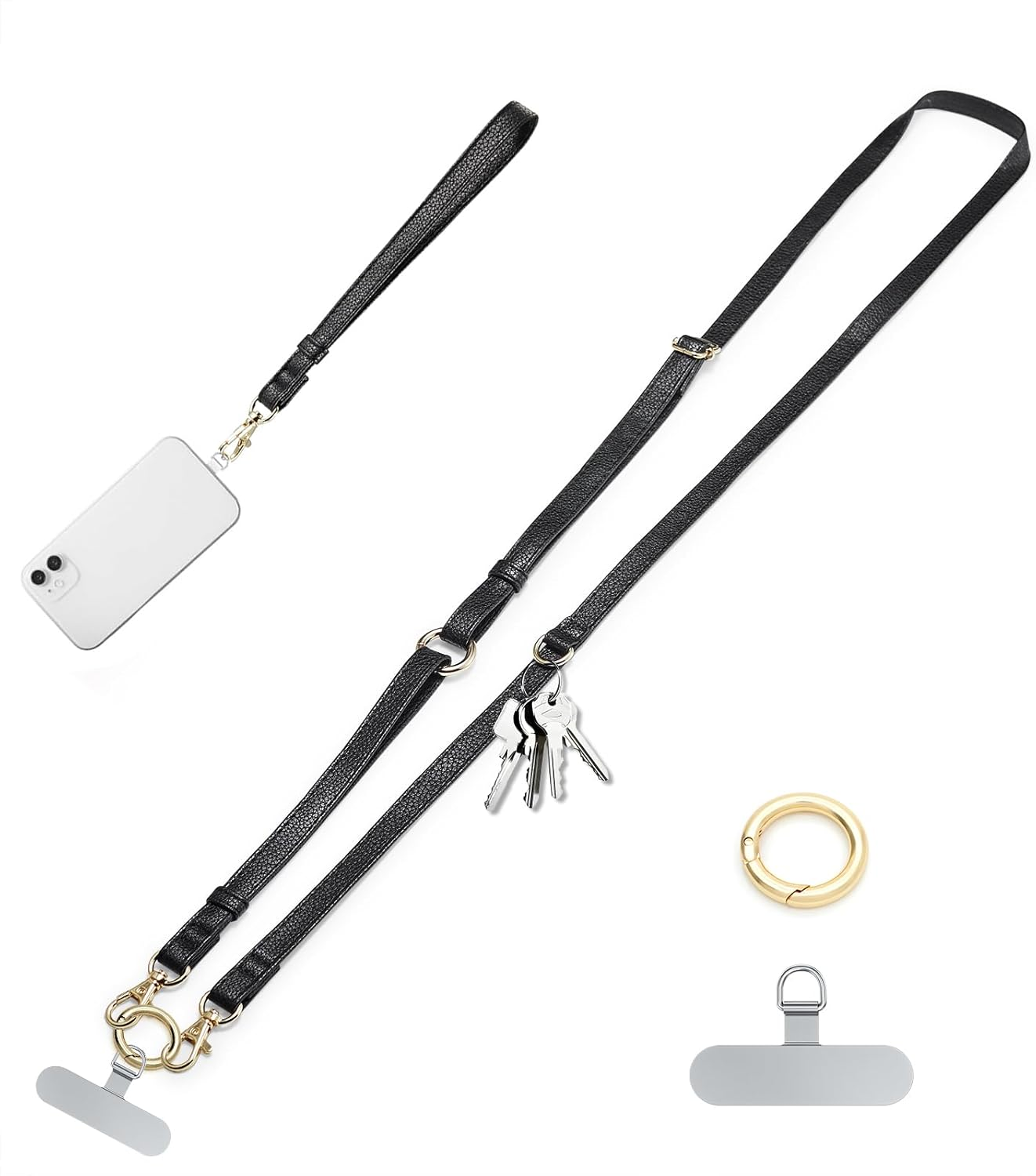 Casecond Clip and Go Phone Strap Crossbody Wrist 2 in 1 Leather Lanyard with Tether Hanging Loops Anti-Theft