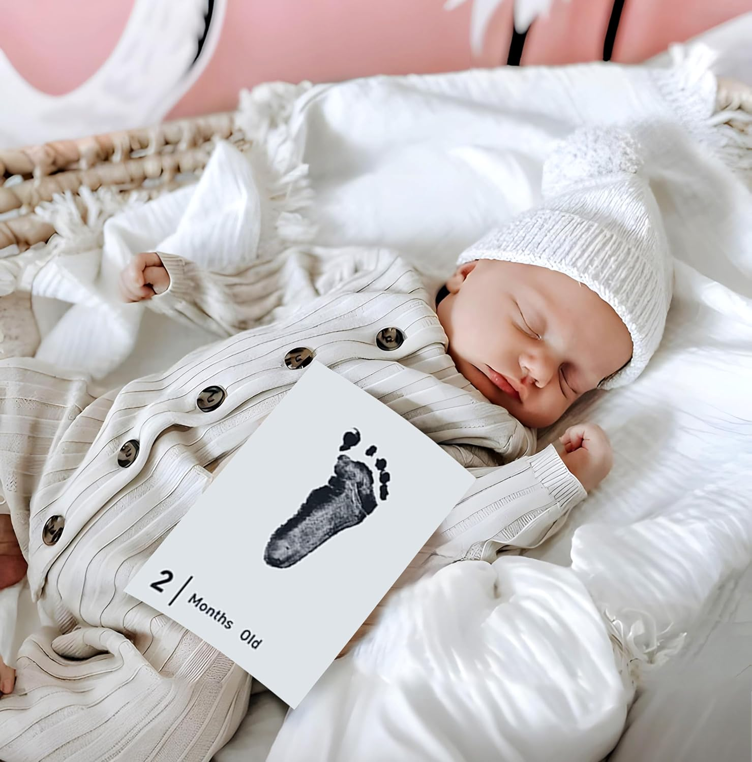 14 Pieces Baby Inkless Milestone Cards,1 Month to 12 Month Hand and Footprint Kit,Dog or Cat Pet Paw Print Kit,Newborn Safe Inkless Pad,Hello World Newborn Sign Memory Kit(14 Ink Pad+14 Papers) image number 4