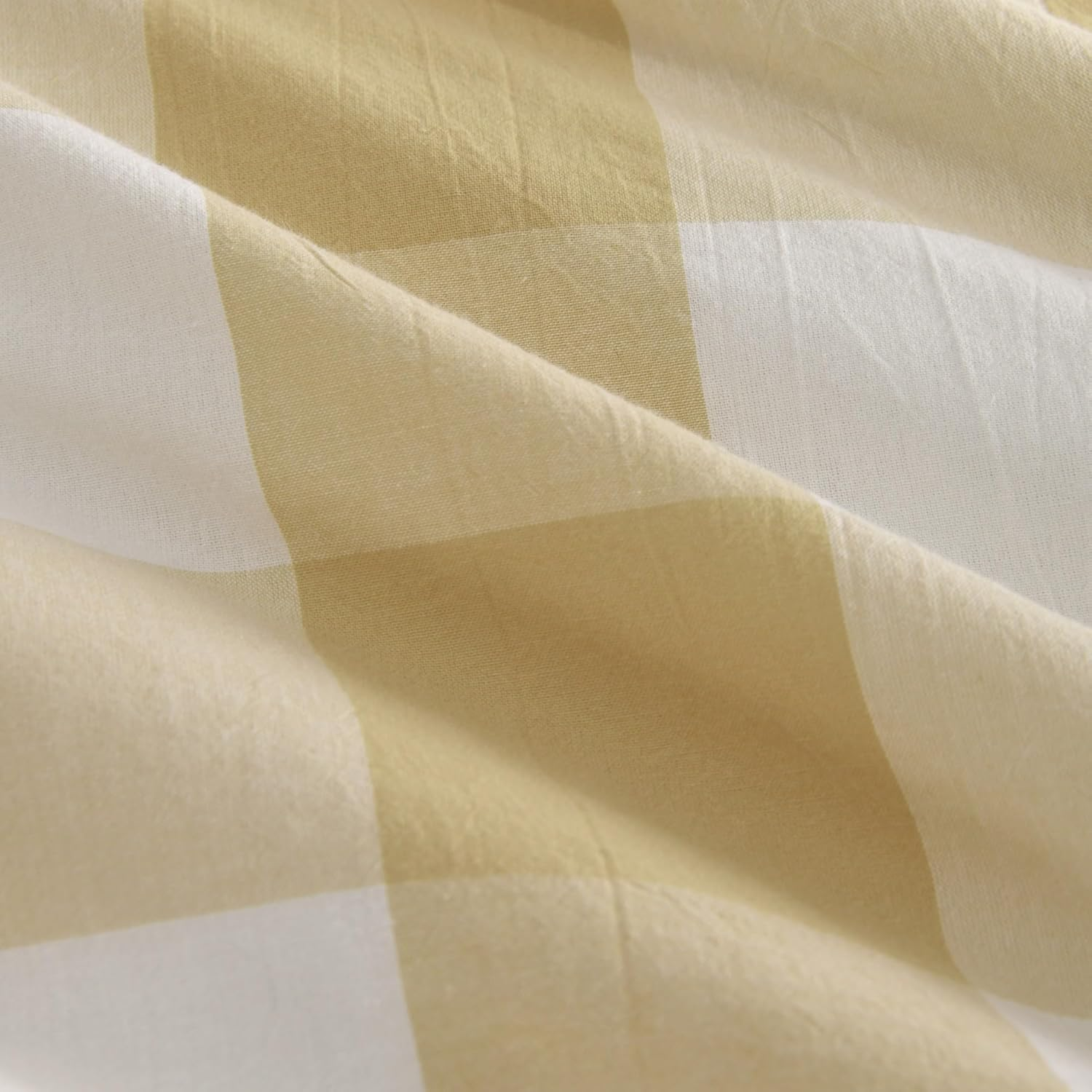 Dreamaker Single Sheet Set Remy Pre-Washed Cotton Yarn Dyed Check Bed Sheets All Seasons Long-Lasting Colour Breathable Ultra Soft Bedding Flat, Fitted Sheet Set Oeko-Tex Certified - Sand image number 2