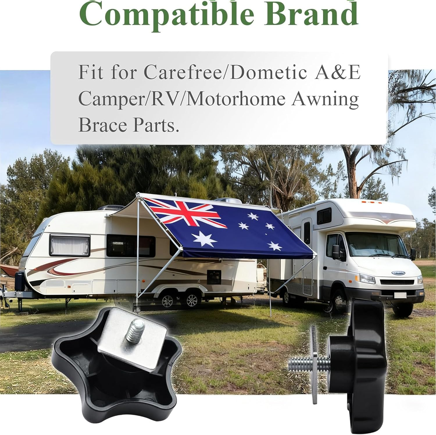 2Pcs 901022 Camper RV Awning Brace Knob Replacement Parts with Clamp & Nut Kit &ndash; Compatible with Carefree/Dometic A&E Camper/Rv/Motorhome image number 1