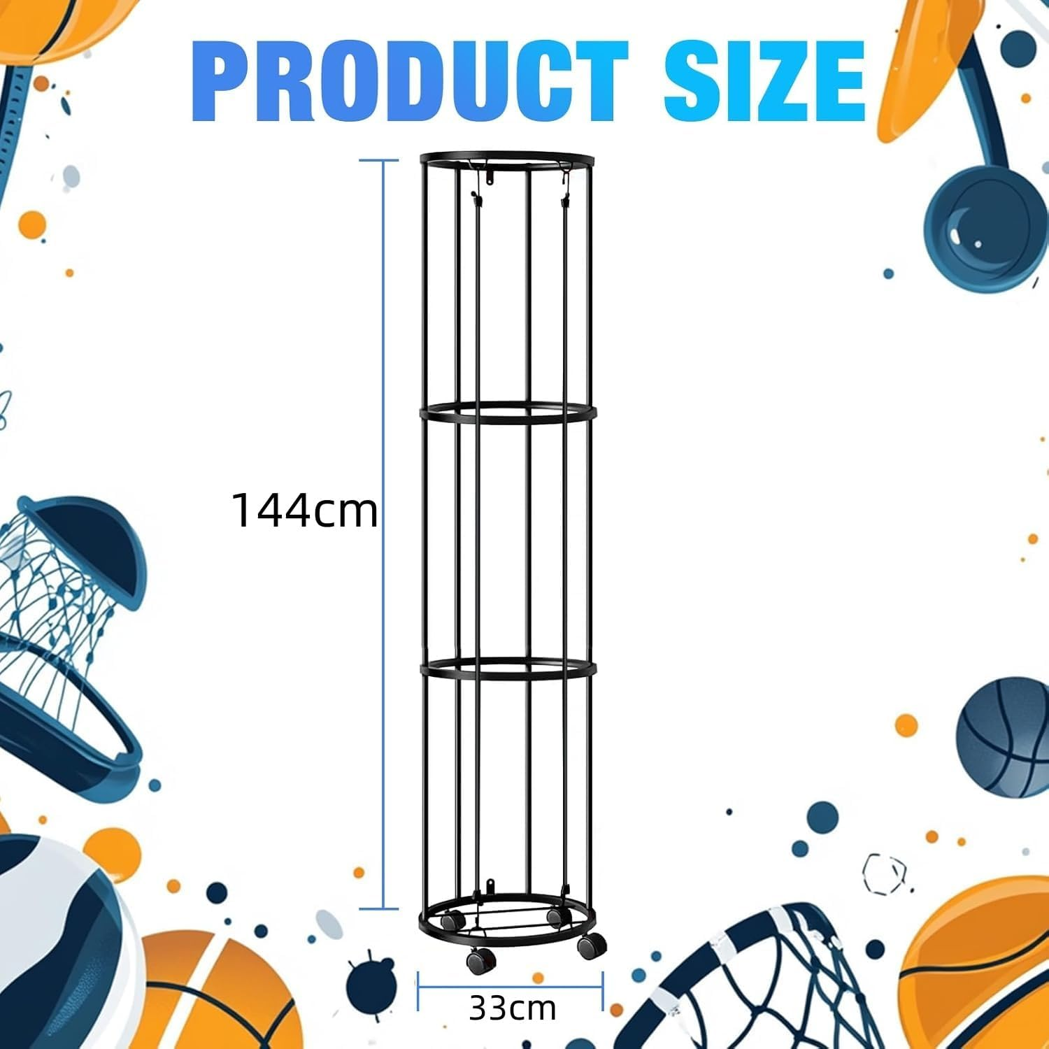Columnar Vertical Ball Storage Rack, Football Stand, Ball Storage Garage, Ball Holder, Sports Equipment Storage for Garage, Basketball Organizer Rack, Toy/Sports Gear Storage Indoor