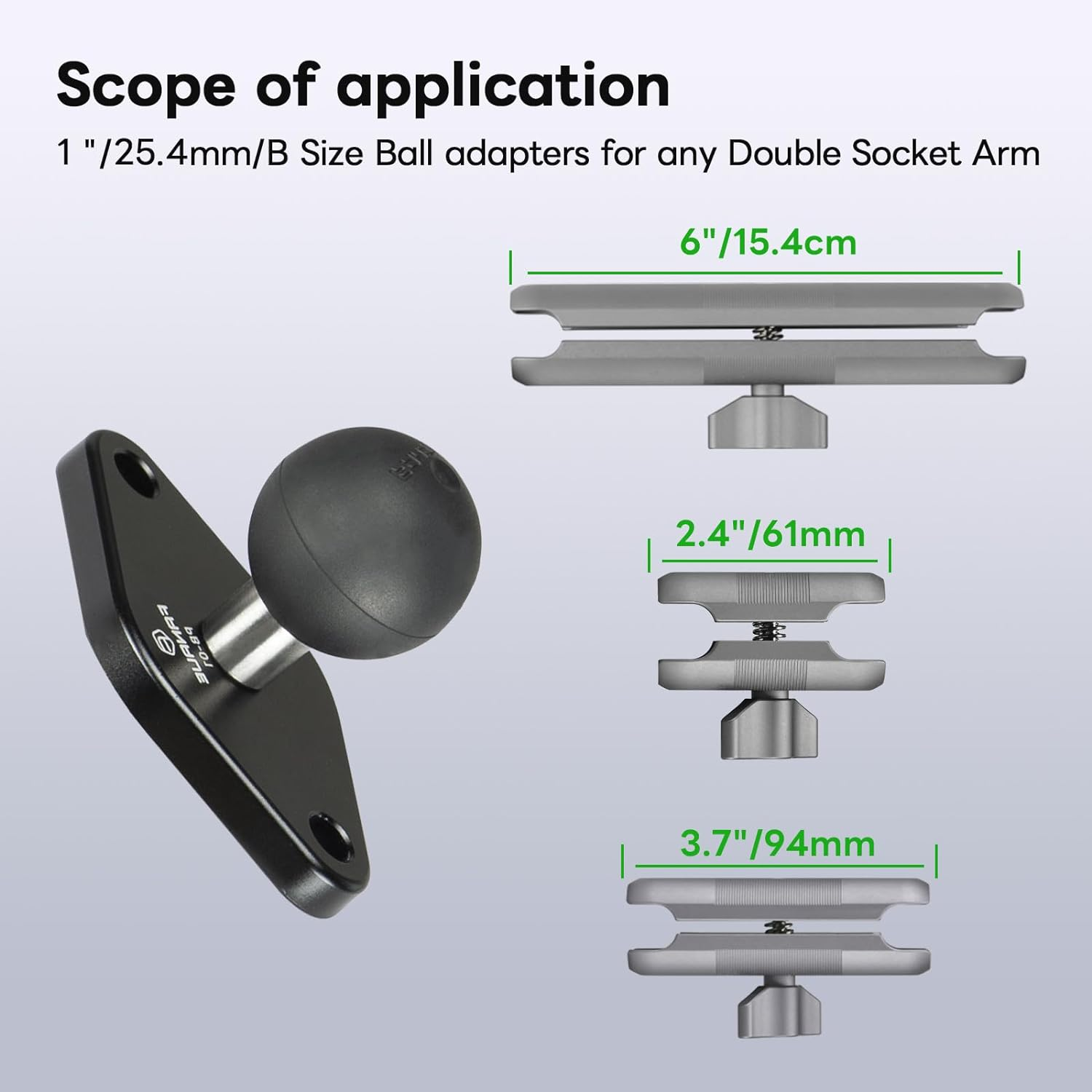 FANAUE Aluminum Alloy 1 Inch Ball with Diamond Mount Base, Compatible RAM Mounts B Size Double Socket Arm and Bike Motorcycle Phone Holder, Industry Standard AMPS Hole 1.912'' image number 2