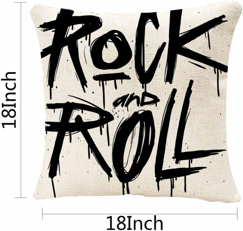 IBILIU Throw Pillow Covers Old Hand Draw Sketch Rock and Roll Cushion Pillow Case Home Decor Pillowcase 18X18 Inches image number 5
