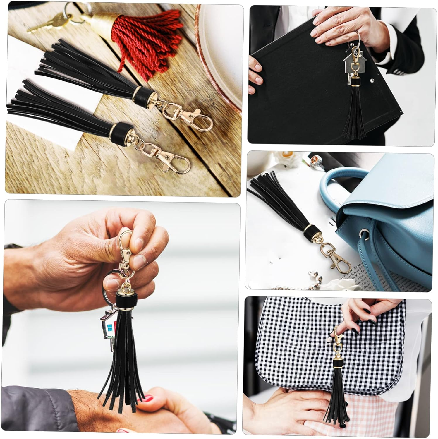 DOITOOL 10Pcs Pu Leather Tassel Keychain Pendants Stylish Bag Charms for Handbags Accessories for Home Car Office Keys Unique Special Occasions image number 4