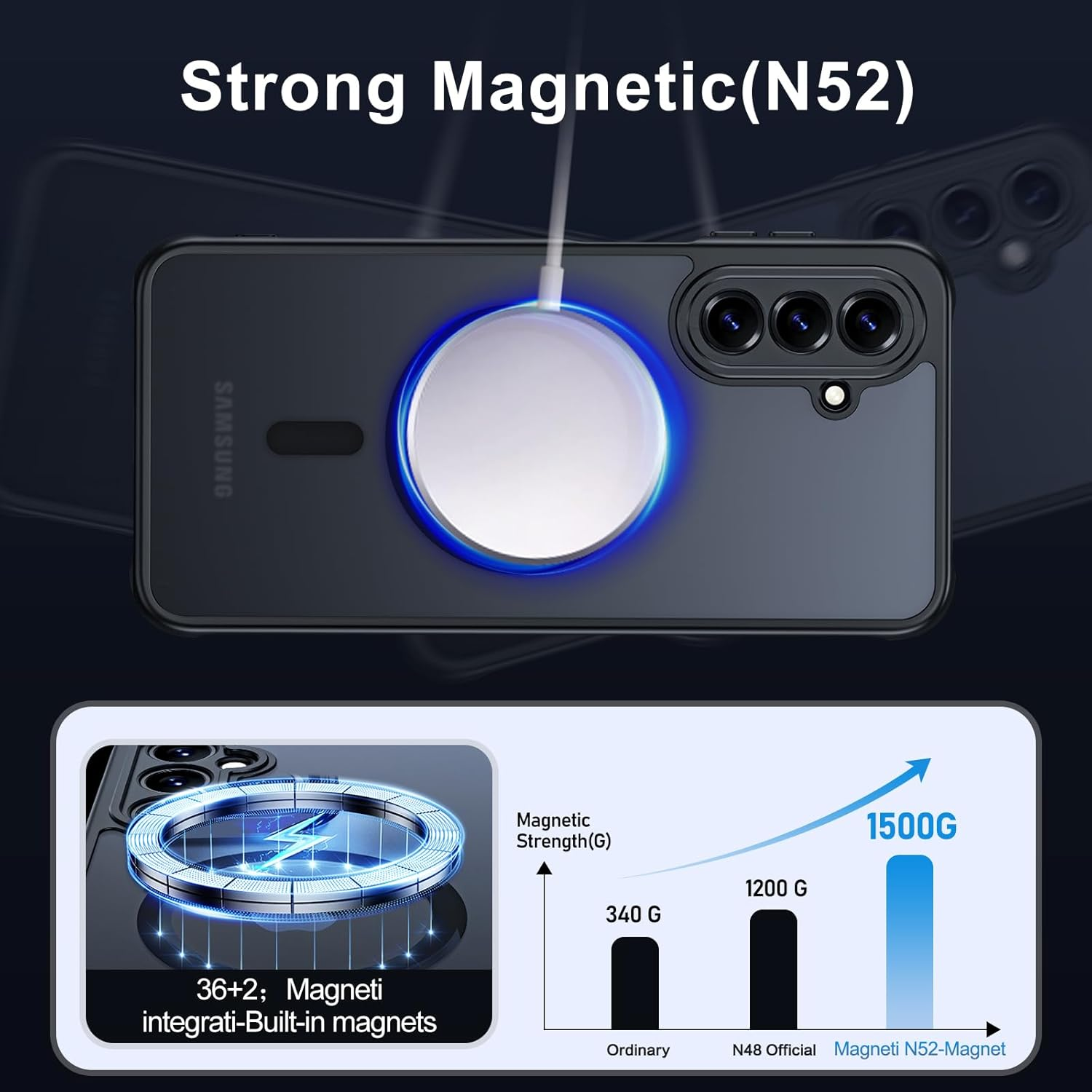 Magnetic Case for Samsung Galaxy A17 4G/5G,Compatible with Magsafe with Screen Protector [Wrist Strap] Translucent Matte Back Shockproof Slim Cell Phone Protective Cover(Black) image number 5