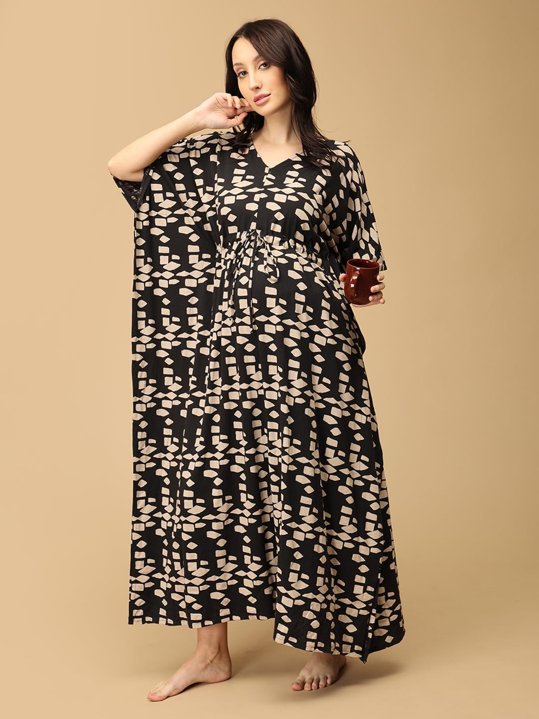 The Mom Store Mom Kaftan Nighty | Nursing Kaftan Nighty | Pre and Post Pregnancy | Comfortable | Nightwear Dress | Nursing Zipper image number 3