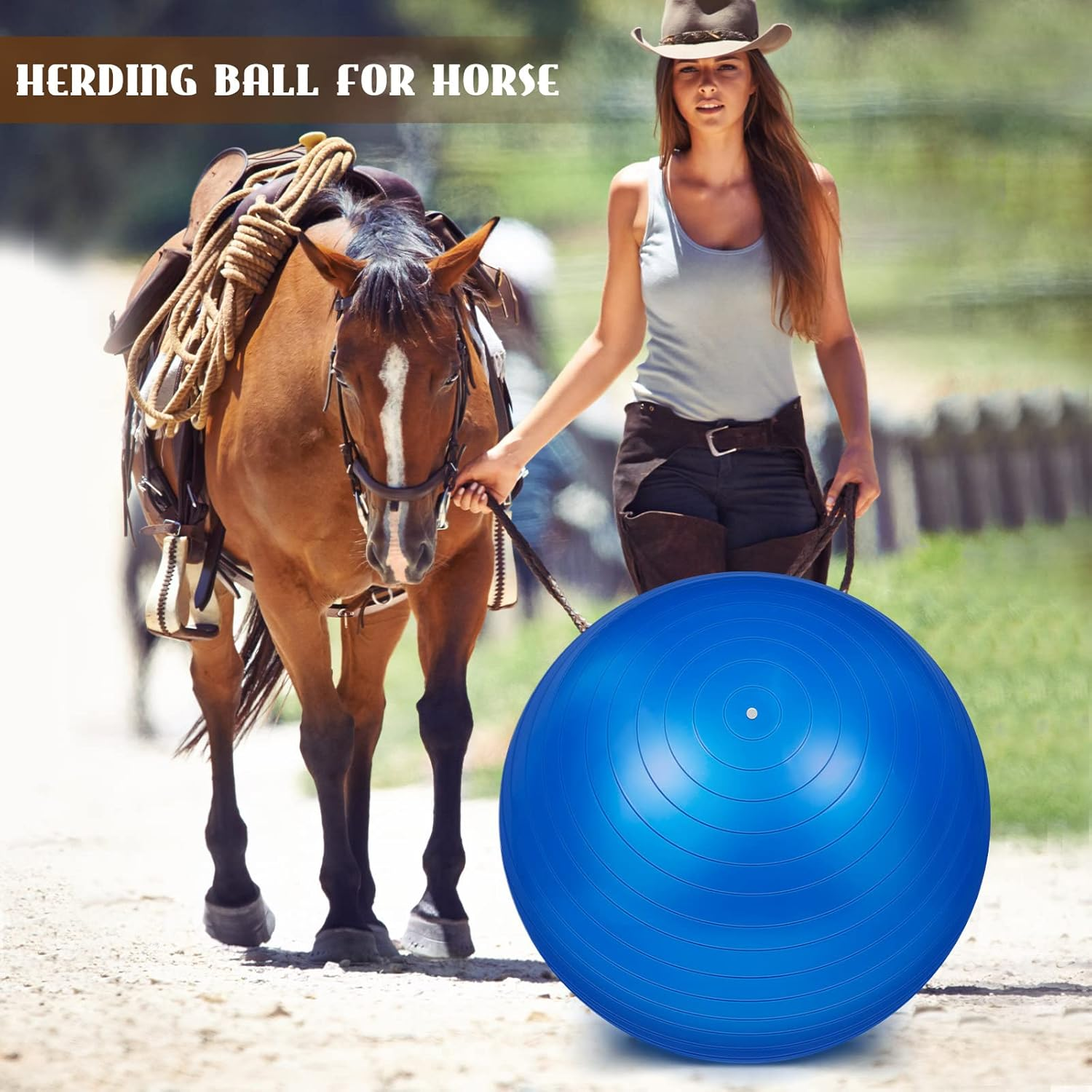 Sotiff 2 Pcs 40 Inch Horse Ball for Play Large Horse Ball Big Equine Herding Ball anti Burst Dog Soccer Ball Giant, Pump Included(40 Inch,Blue) - Blue image number 4