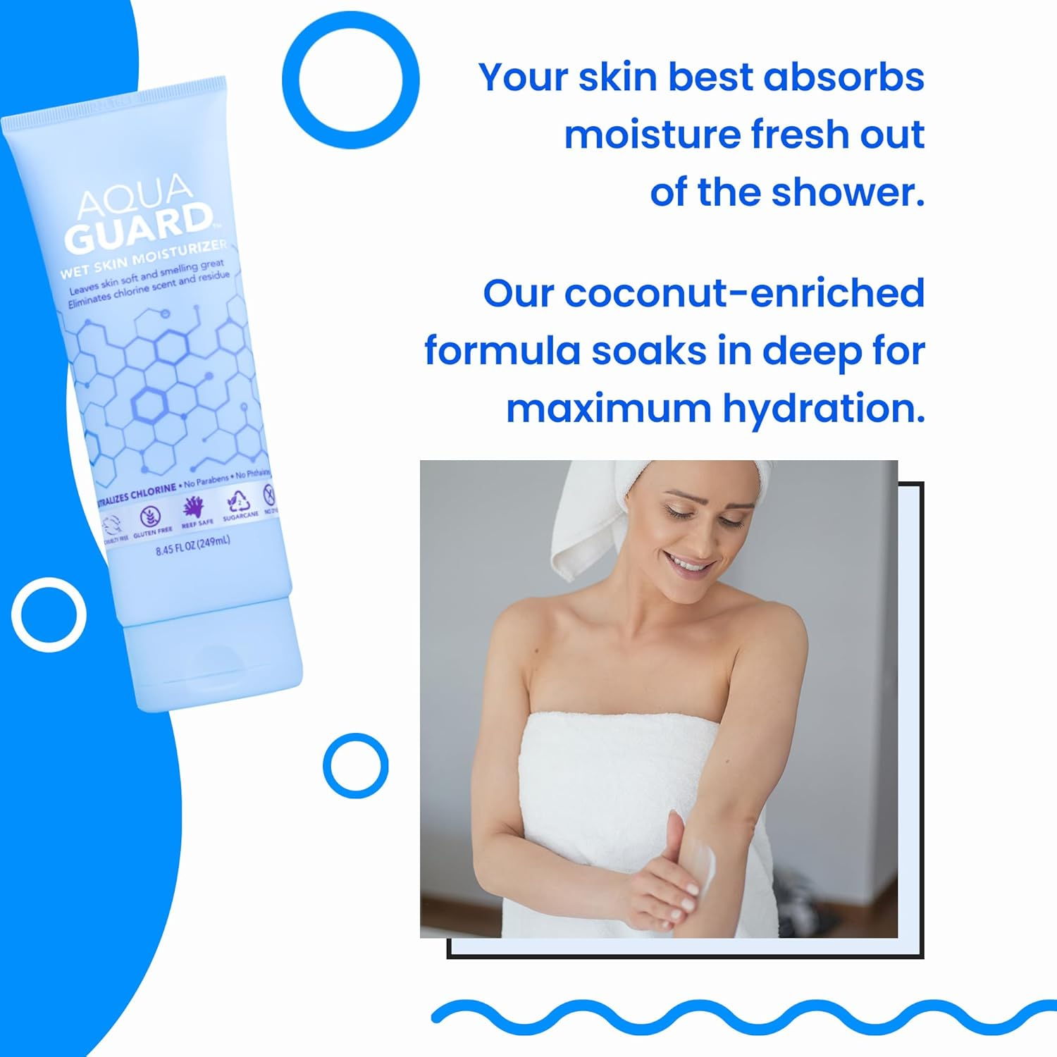 AQUA GUARD After-Swim Wet Skin Moisturizer | Leaves Skin Soft+Neutralizes Chlorine Scent&Residue | In-Shower Lotion | Saves Time | Apply to Wet Skin Then Towel off | Fast Absorbing - Single image number 3