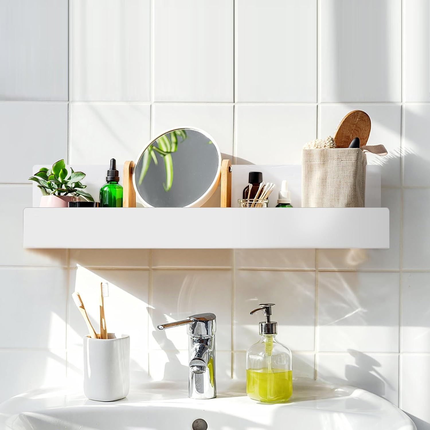 4 Pack Wall Floating Shelves, 30Cm U Shape Acrylic Wall Storage Shelves, Easy Installation Multifunctional Display Stand for Vinyl Record, Books (White) - Black image number 5