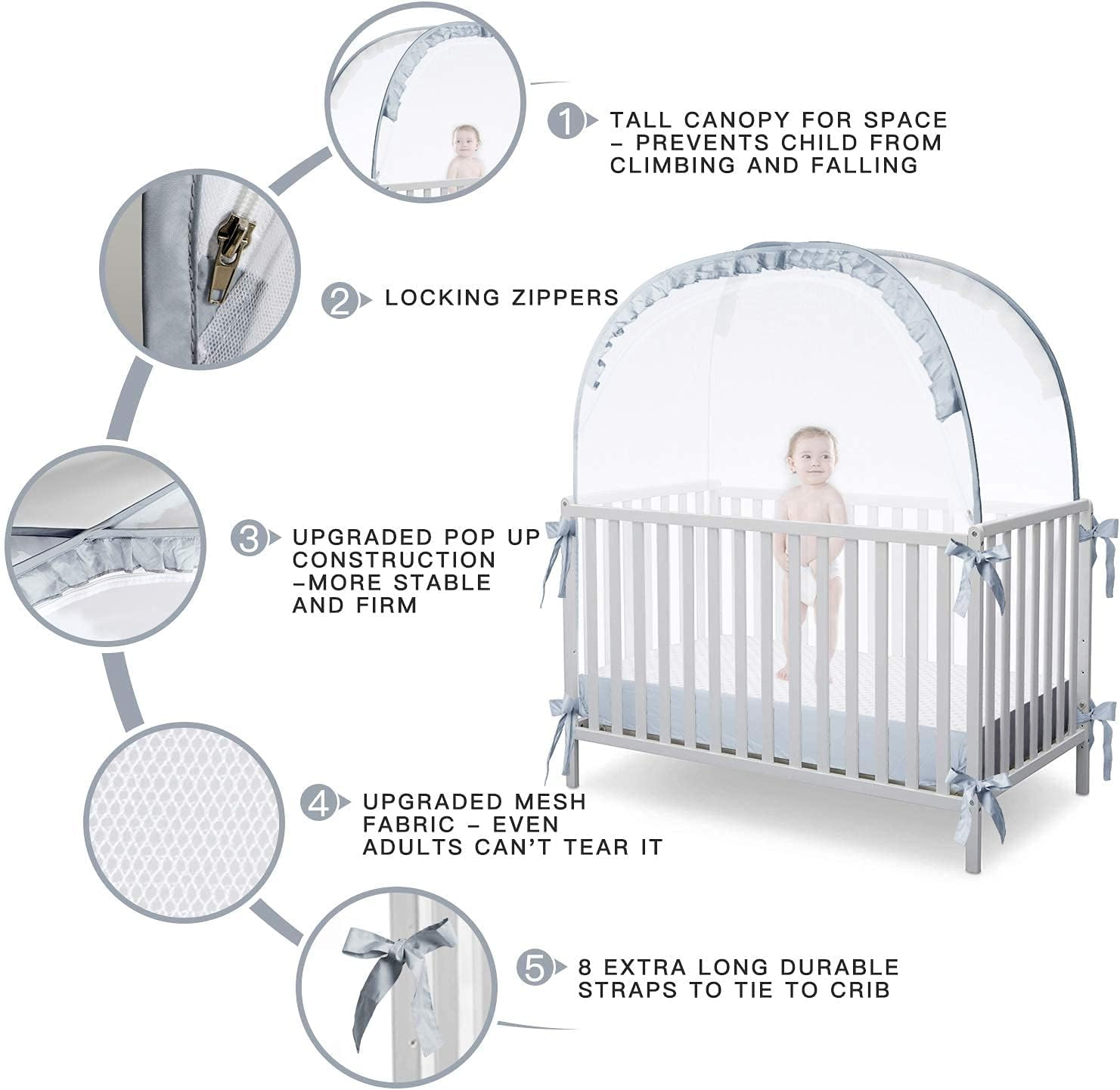 Mosquito Net, Mosquito Net, Crib Tent for Baby Cot, Cot, Crib Net, Foldable Crib Tent with Transport Bag (Grey, 70 X 140 Cm) image number 5