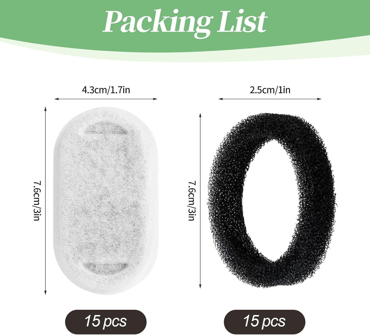 30 Pcs Cat Fountain Replacement Filters for Stainless Steel Pet Water Dispenser - Compatible with 67Oz/2L & 108Oz/3.2L Fountains, Triple-Layer Pet Water Fountain Filter Element with Coconut Carbon image number 2