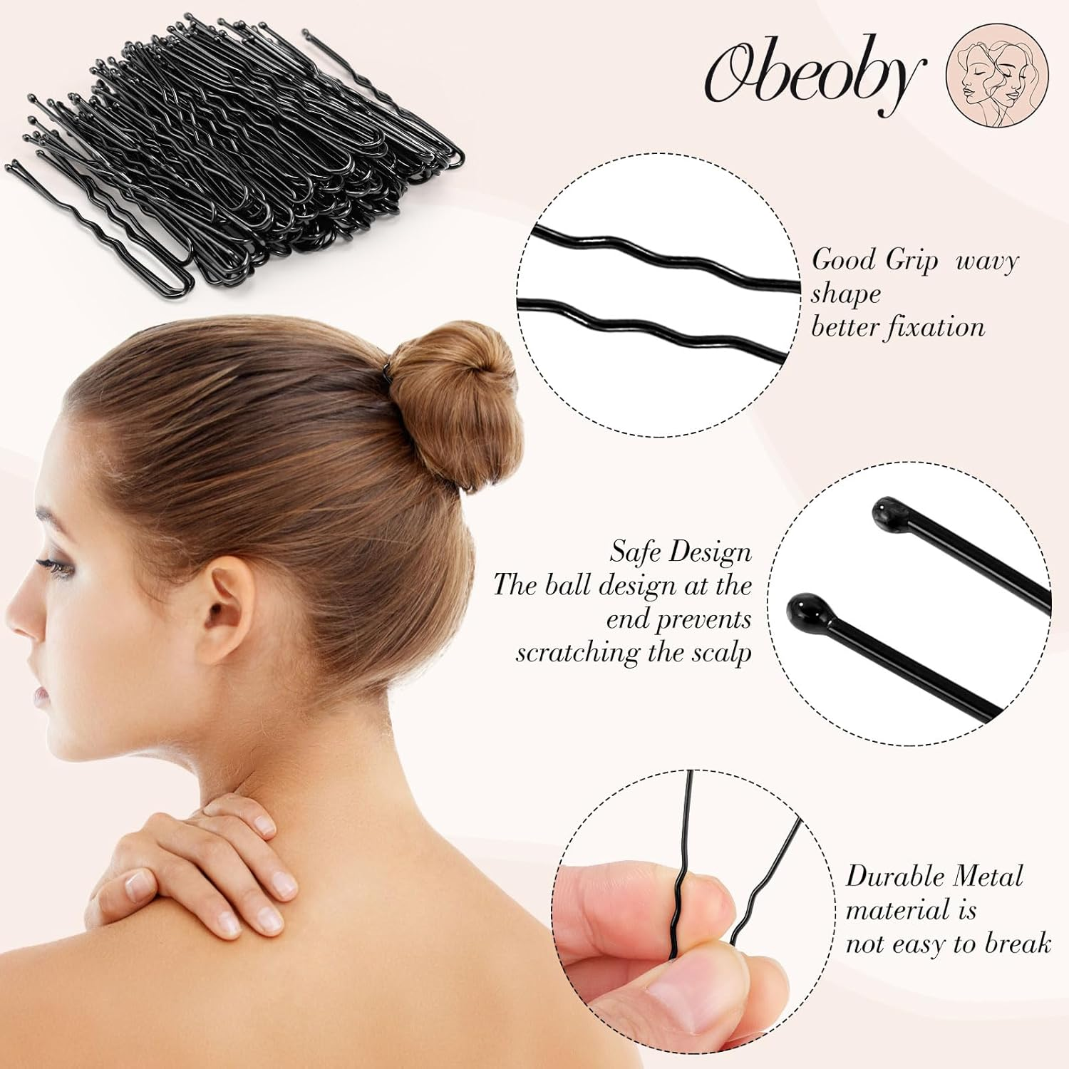 460 Piece Hair Pins and Hair Bobbles Set, 220 Bobby Pins - 2 Sizes and 240 Hair Bobbles with Storage Box for Women Girls Wedding Hairstyles (Black)