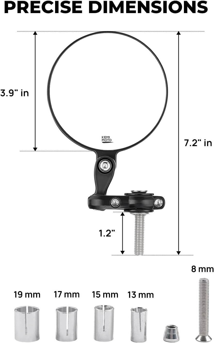 KEMIMOTO Universal Motorcycle Mirror, 360&deg; Rotatable Motorcycle Handlebar Bar Rear View Side Mirror, Compatible with 13-21 Mm Handlebar Inner Diameter