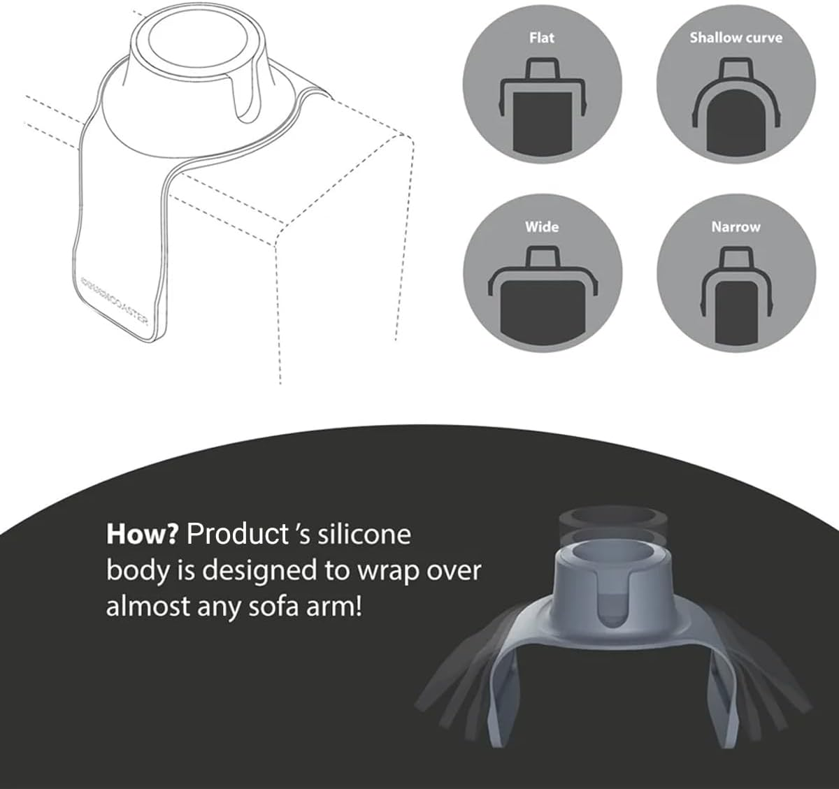 AIMALL Multifunctional Silicone Sofa Armrest Cup Holder, Fits Any Sofa Arm, Beverage and Coffee Cup Holder, 16.53 X 5.70 Inches, Available in Three Colors - Grey image number 6