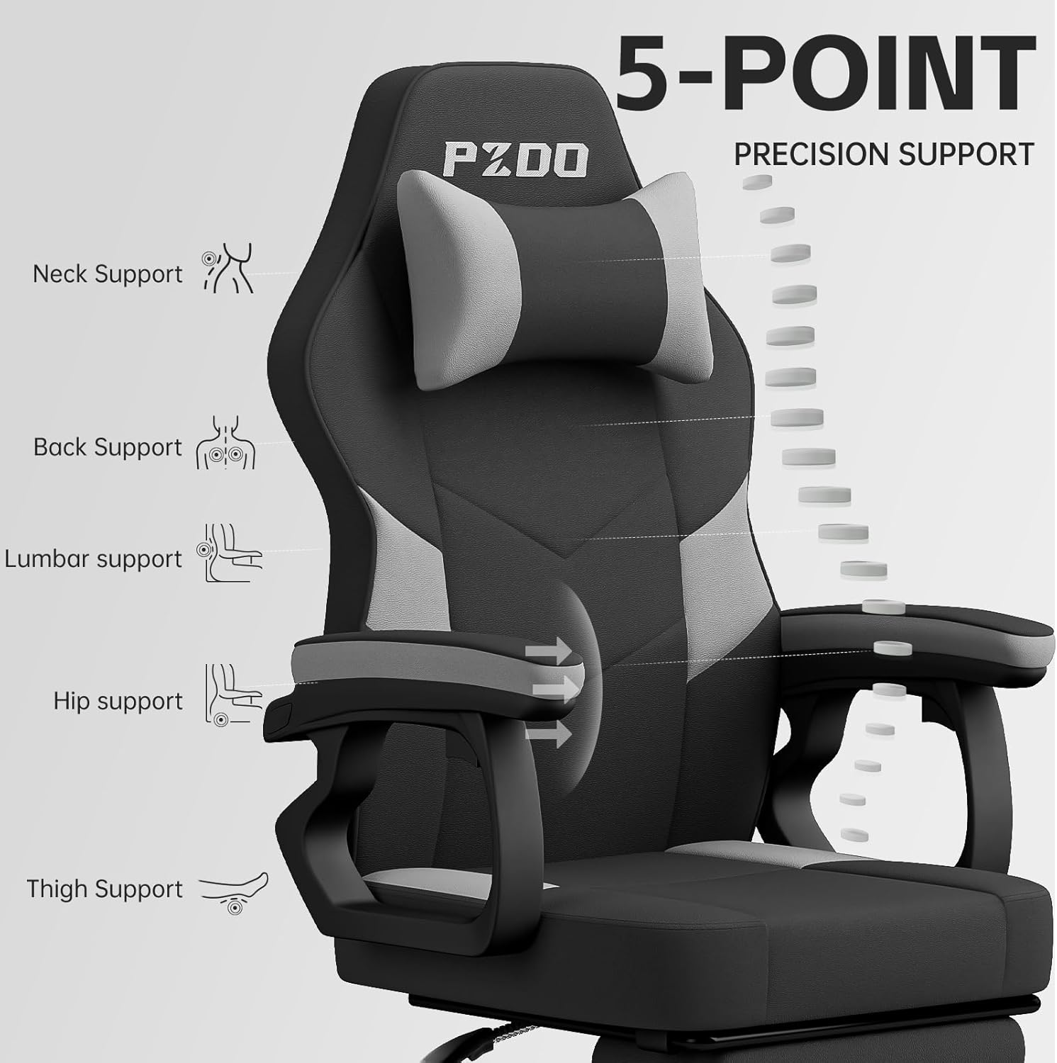 Office Chair, Computer Chair for Adults, Ergonomic Office Chair with Footrest, Desk Chair with PU Leather & Lumbar Support, Gaming Style Pc Chair for Teens, Kids, 300LBS, Black-Grey image number 2