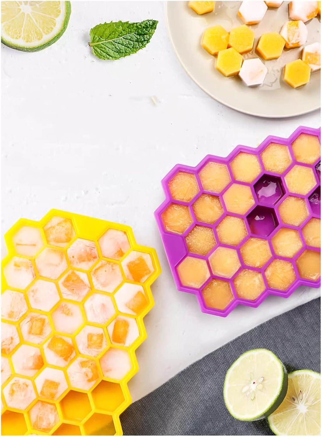 2-Piece Silicone Honeycomb Ice Cube Tray - Perfect for Whiskey, Tea, Chilling Cocktails, Coffee, Candy, Chocolate, Fruit, and Complementary Feeding for Infants image number 2